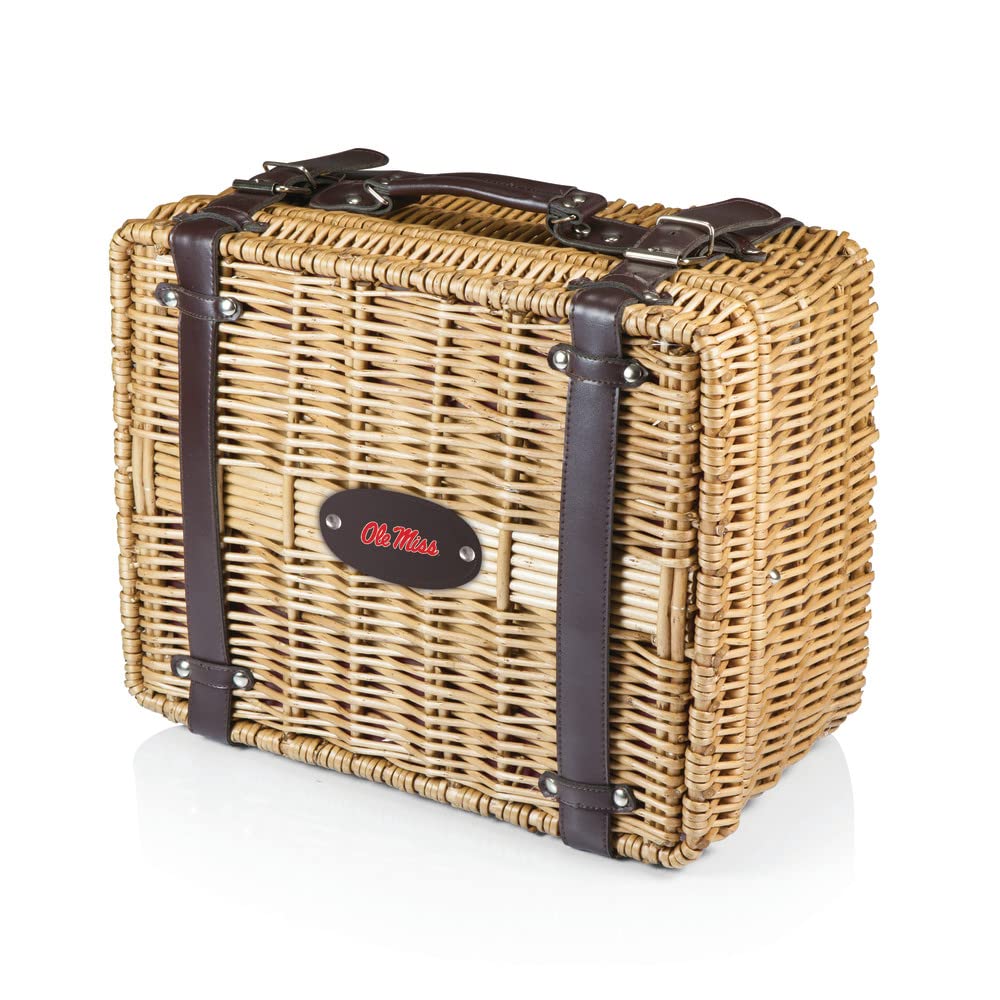 PICNIC TIME NCAA Mississippi Ole Miss Rebels Champion Picnic Basket for 2 - Premium Insulated Cooler with Plates, Utensils & Blanket - Perfect for Tailgating, Beach Outings & Romantic Picnics