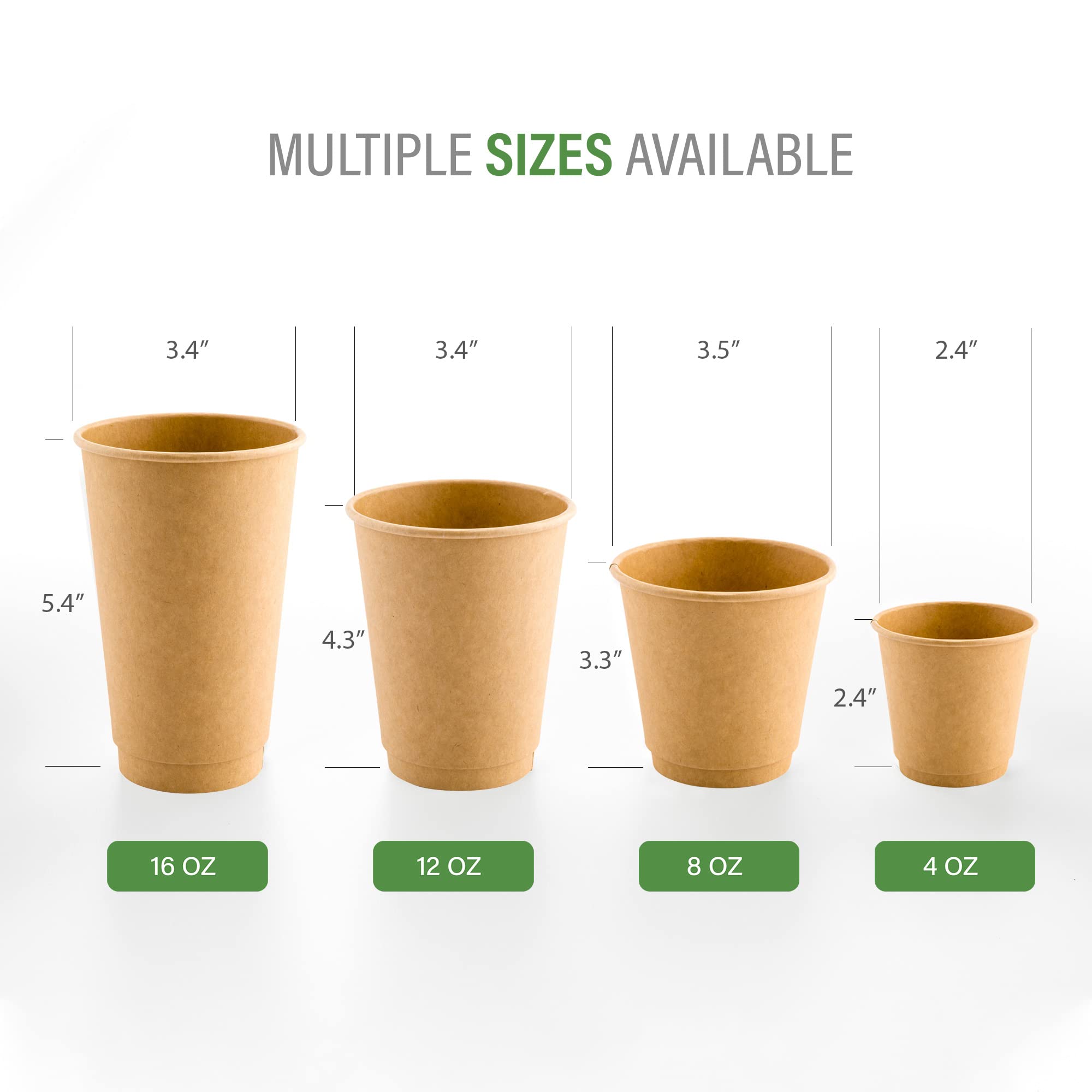 500-Count Disposable 16oz Kraft Paper Coffee Cups with Double Wall Insulation - Eco-Friendly Recyclable Hot Beverage Cups for Cafes, Restaurants & Takeout - No Sleeve Needed for Heat Protection