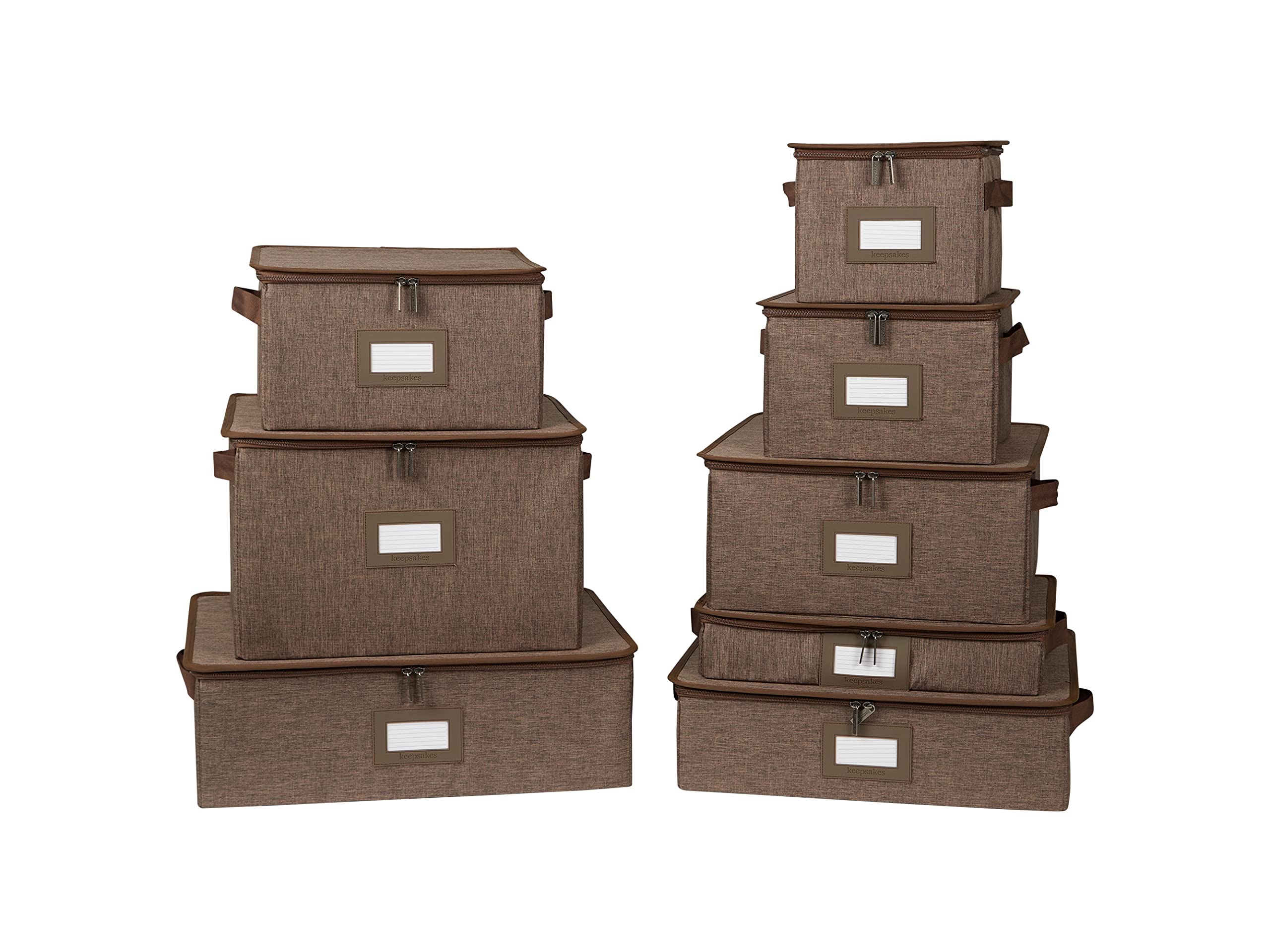 Covermates Keepsakes Dish Storage Box – Stackable Organizer with Reinforced Handles for China & Fine Dining Storage, Brown Heather – Perfect for Kitchen, Dining Room & Holiday Tableware Organization