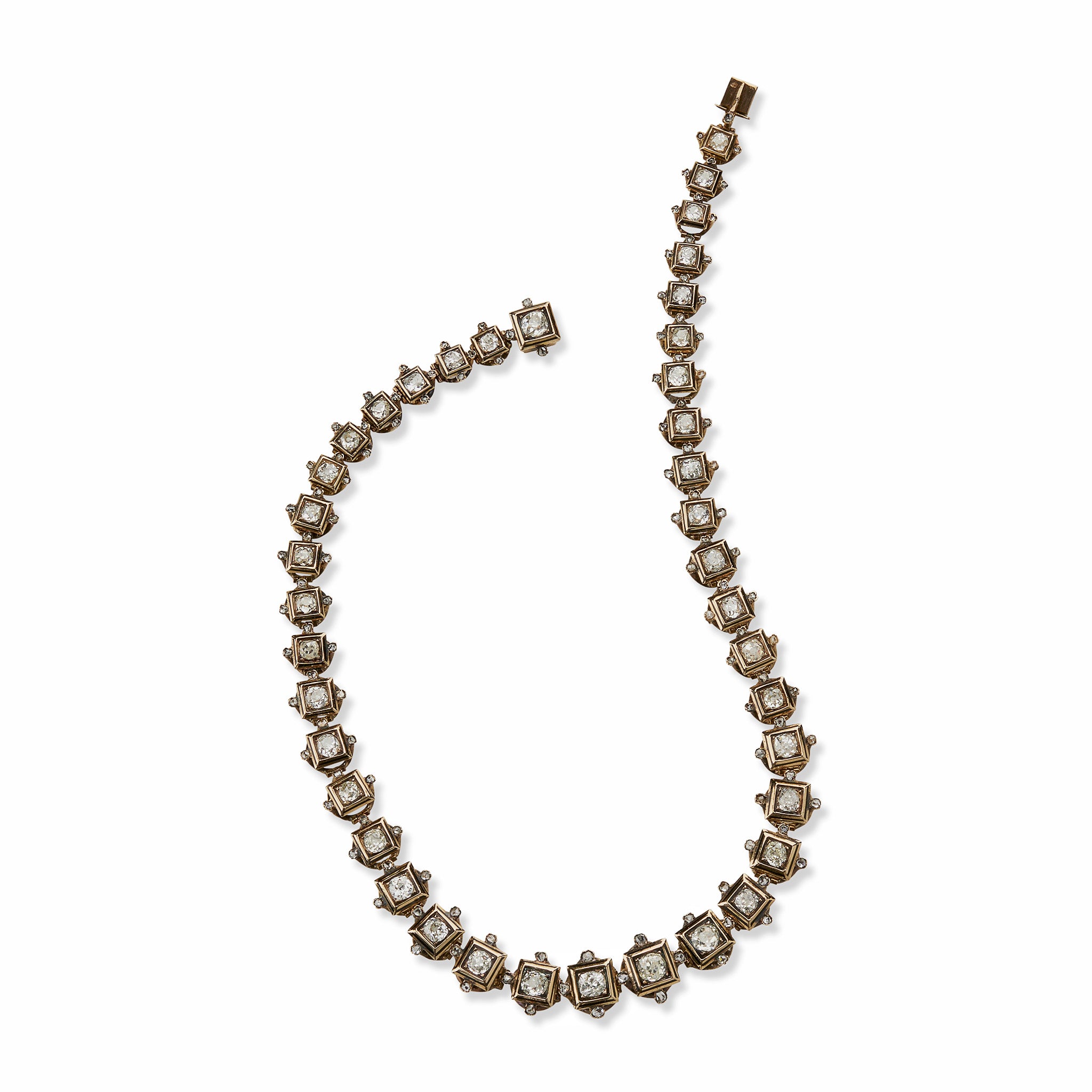 Antique Old Mine Cut Diamond Rivière Necklace - Vintage 14K Gold Solitaire Pendant Necklace for Women - Perfect for Weddings, Anniversaries & Special Occasions