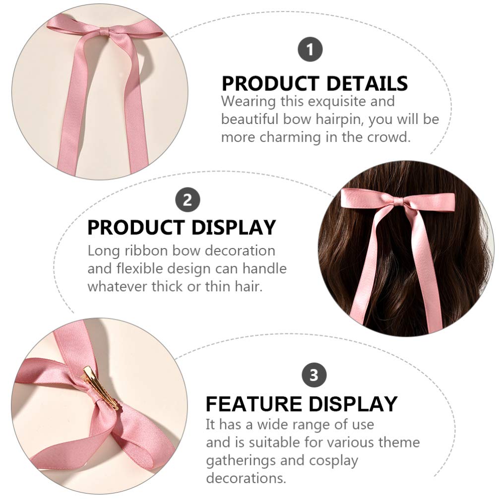 Beaupretty 2-Piece Long Ribbon Bow Hair Clips - Elegant Bowknot Barrettes for Women & Girls - Perfect for Weddings, Parties, Prom & Special Occasions