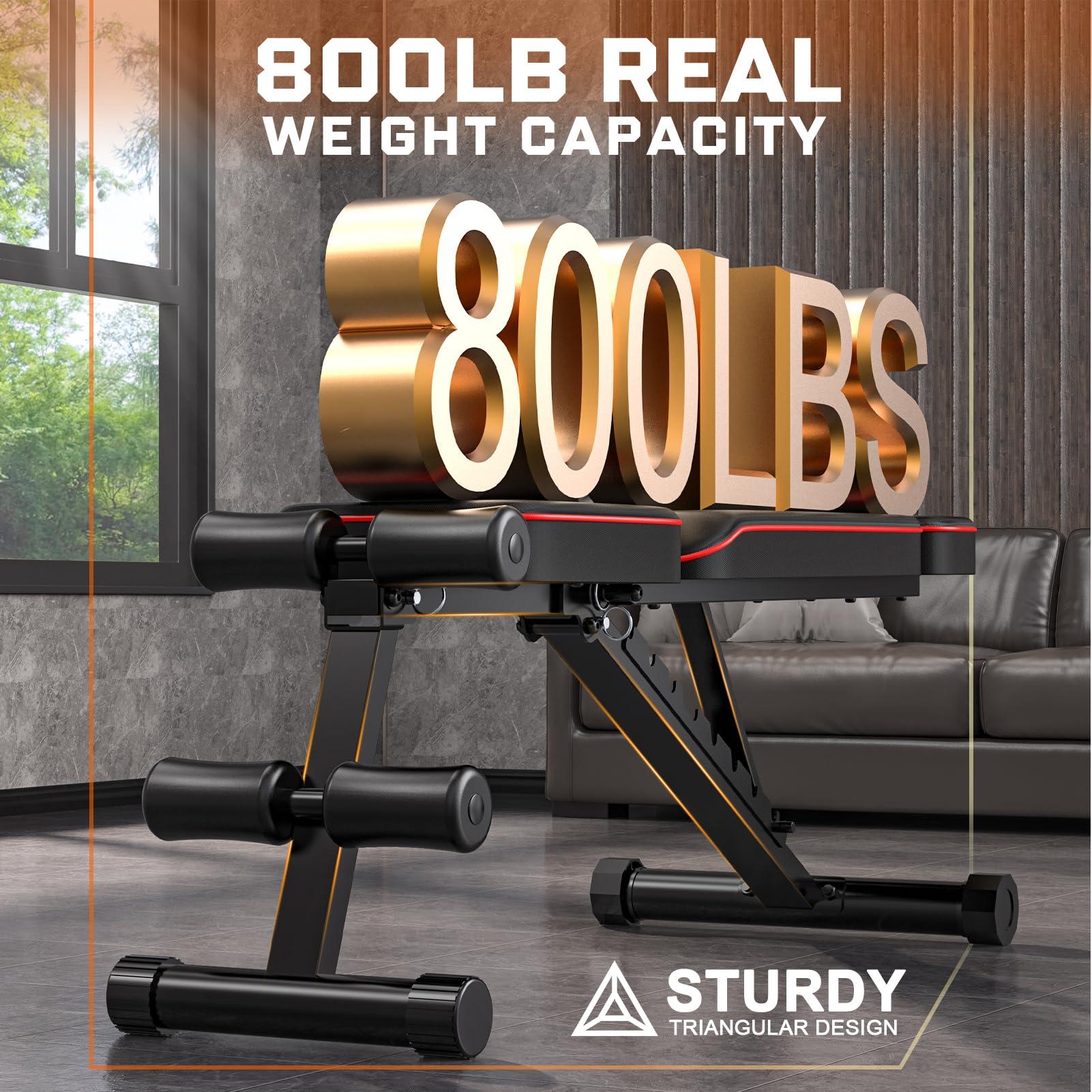 Foldable Weight Bench 800LBS - Adjustable Workout Bench for Home Gym, Strength Training Equipment for Full Body Exercise - Perfect for Sit-ups, Bench Press & Multi-Purpose Home Workouts (2024 New) - Ideal for Small Spaces & Home Fitness Routines