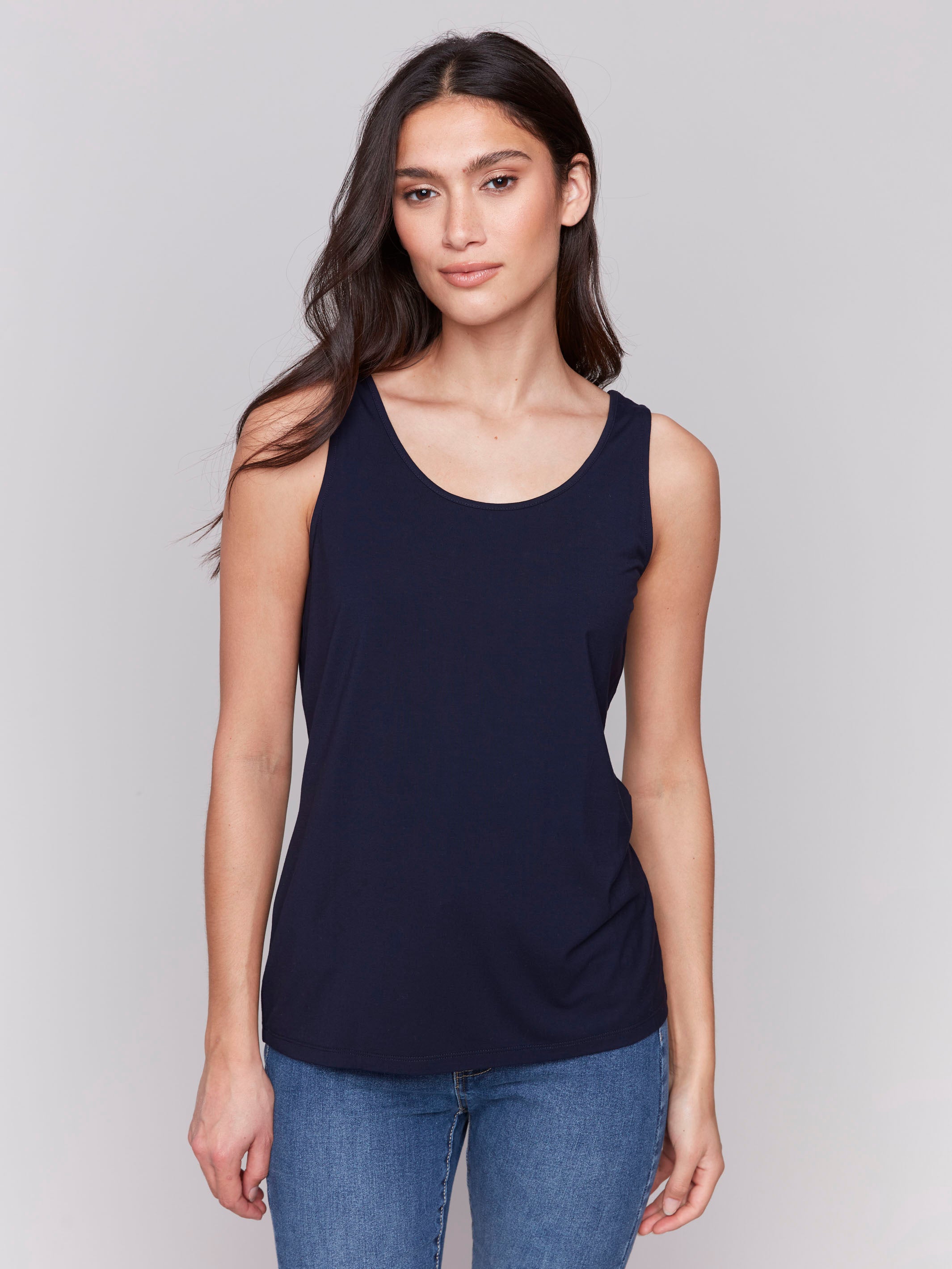 Reversible Bamboo Cami Top - Soft & Comfortable Navy Blue Women's Tank Top for Summer, Yoga, and Casual Wear