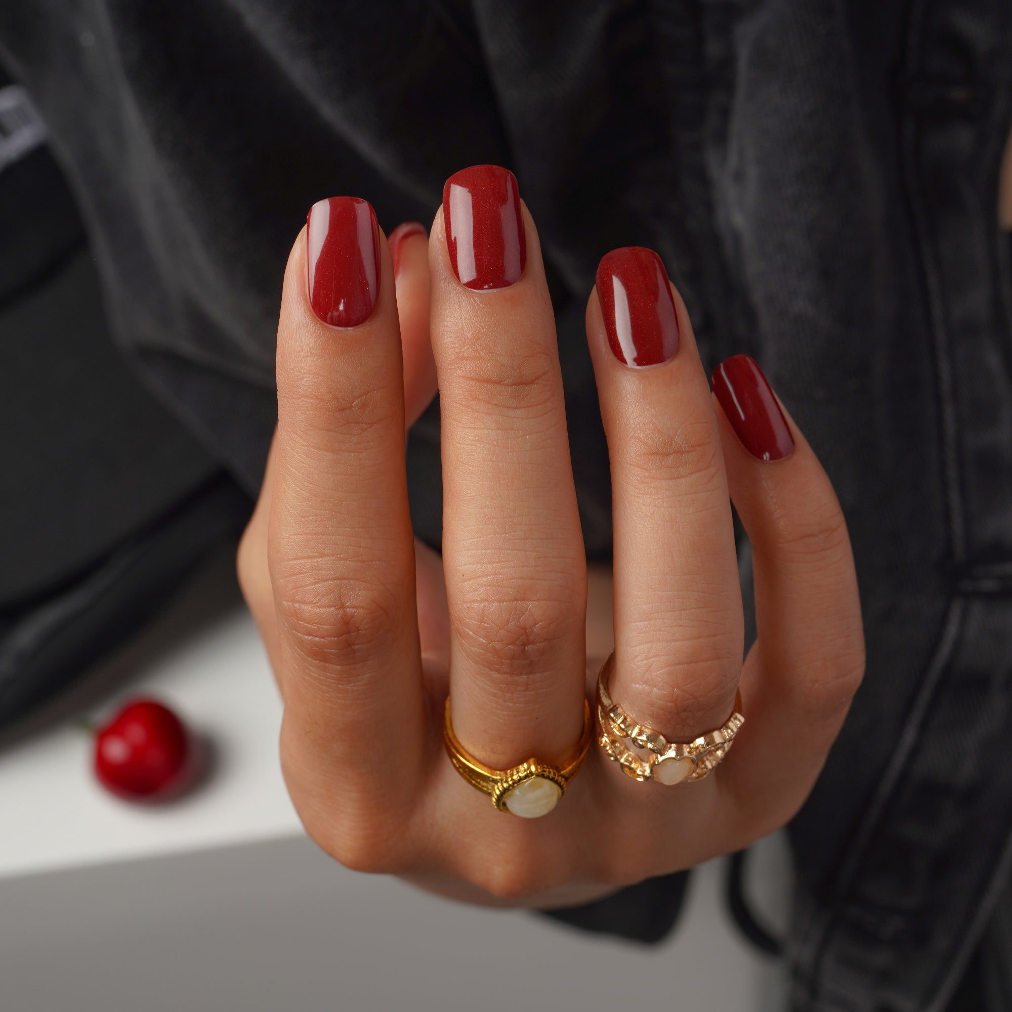 Classic Red Glitter Semi-Cured Gel Nail Strips | Garnet Gaze 2586 - Perfect for Holiday Parties, Weddings & Special Occasions