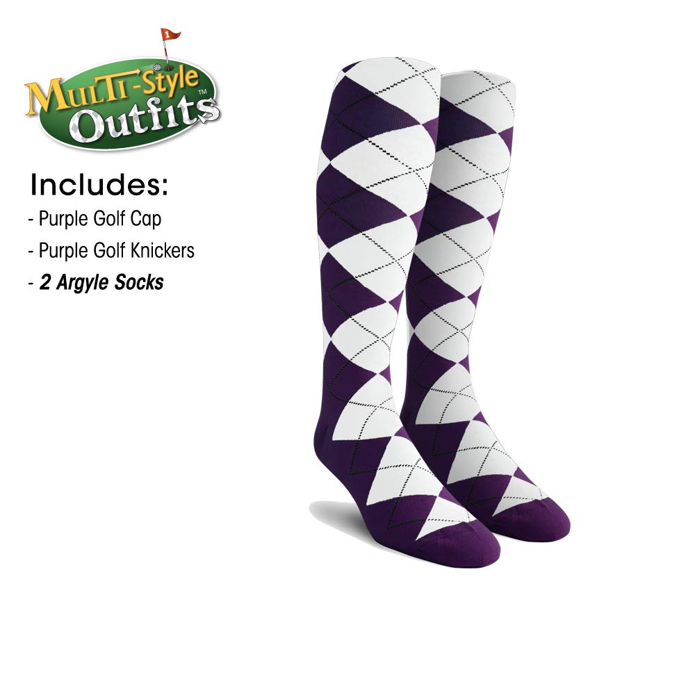 Men's Stylish Purple Golf Outfit Set - Matching Knickers, Cap & 2 Over-The-Calf Socks for Comfortable Golfing & Casual Wear
