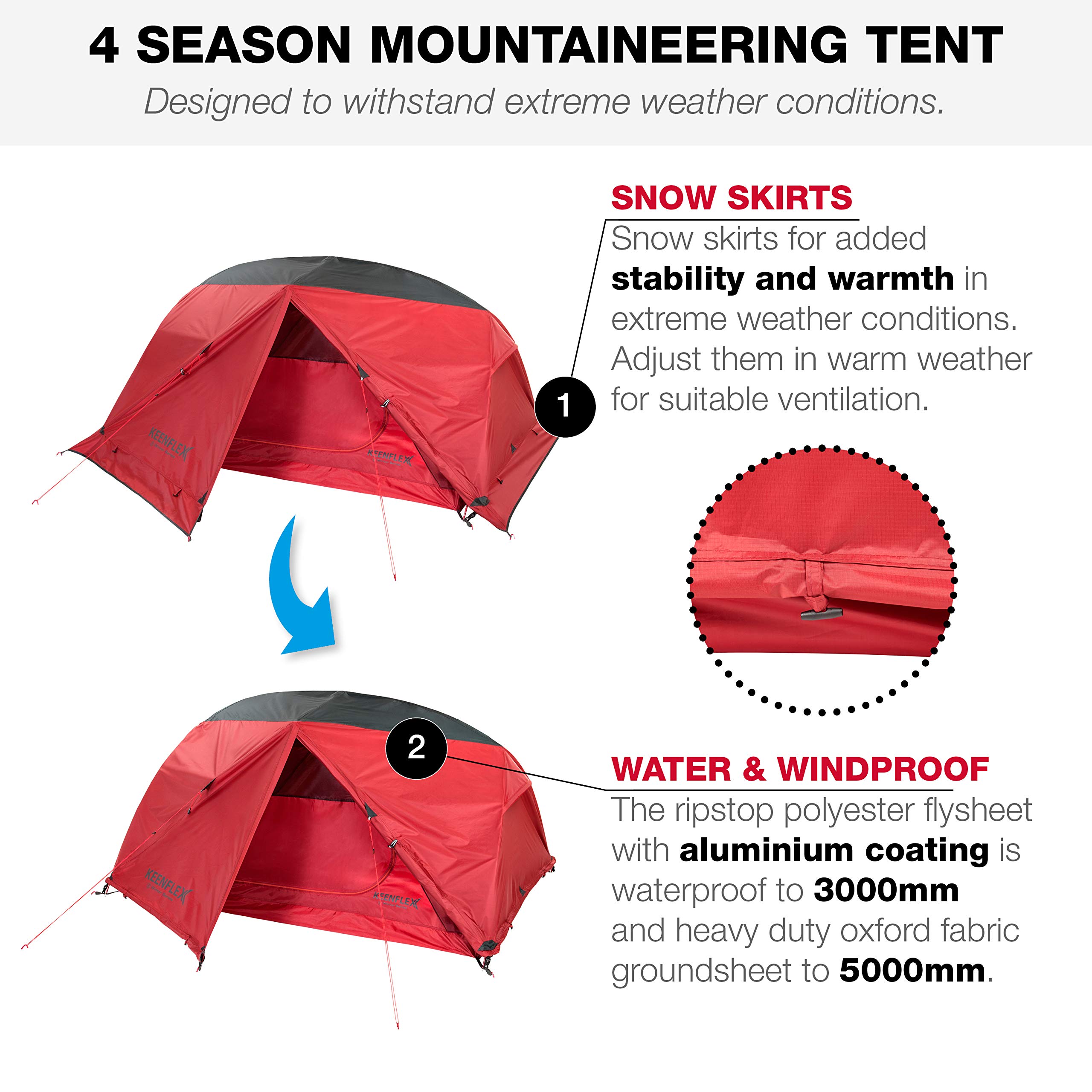 KEENFLEX 1-2 Person Lightweight Camping Tent - Perfect for Backpacking, Hiking & Outdoor Adventures