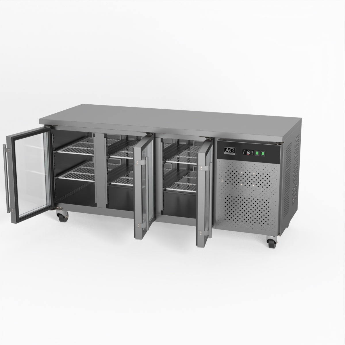 Commercial Glass Door Refrigerator - 3 Door Under Counter Display Fridge with 700mm Depth (Model GNX3100TNG) - Perfect for Restaurants, Cafes, and Retail Stores