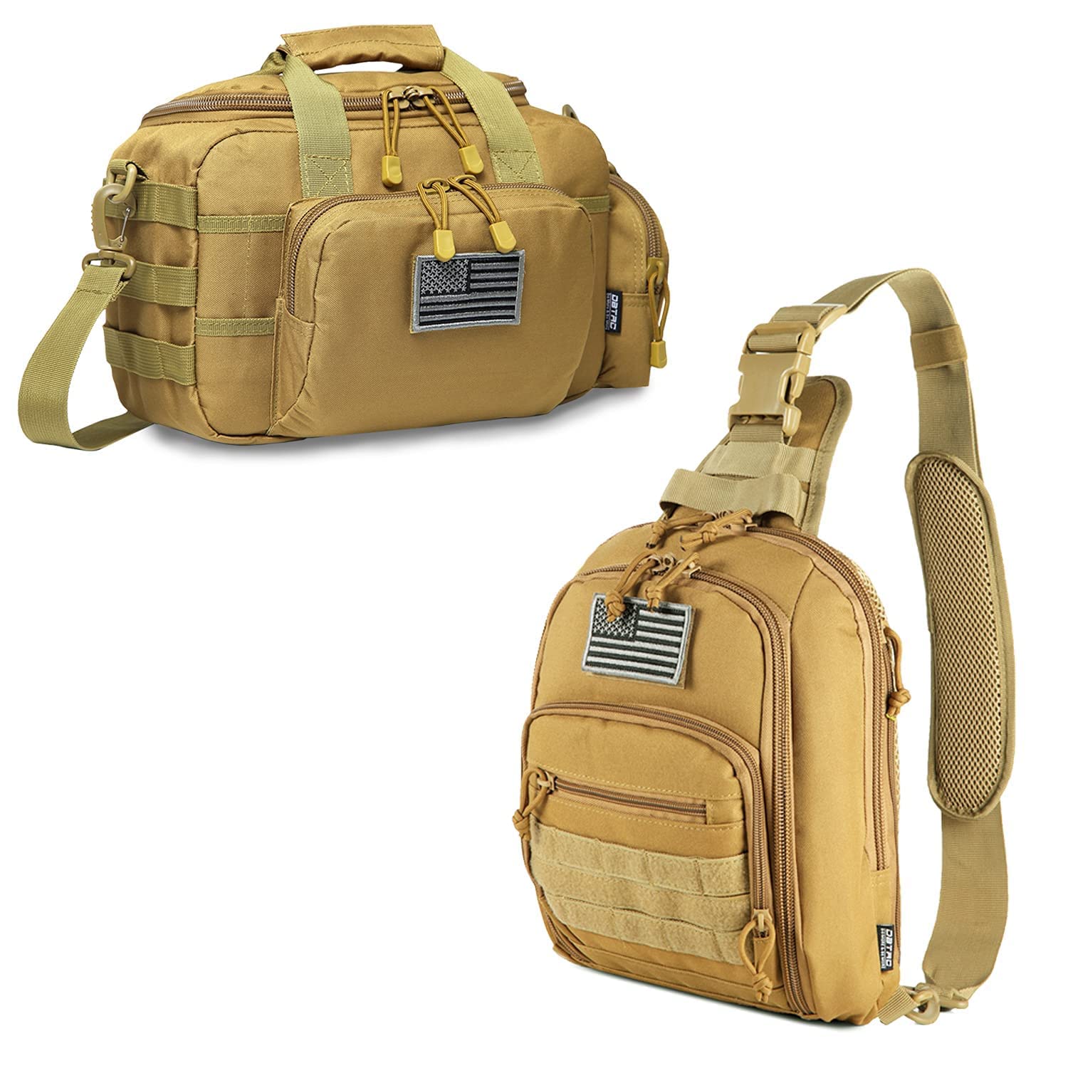 Small Tactical Range Bag for 2 Pistols & Concealed Carry Sling Bag (Tan) - Lockable Zippers, Durable Nylon, Compact Design - Perfect for Shooting Range, Outdoor Training & CCW