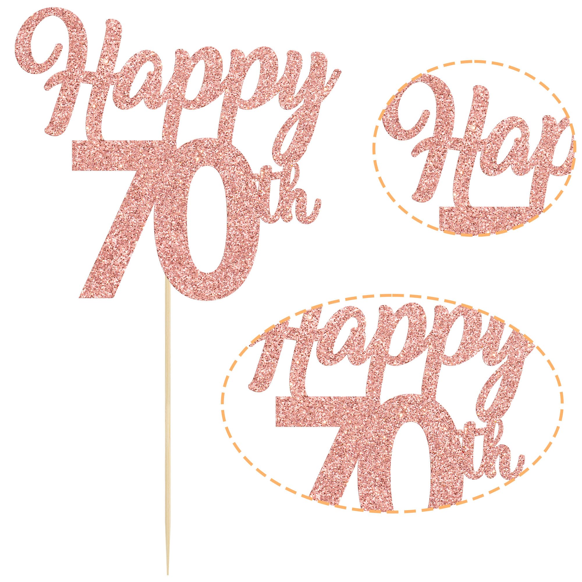 3Pcs Rose Gold Glitter Number 70 Cake Toppers - Happy 70th Birthday Cake Decorations for Anniversary, Wedding & Party Supplies | Perfect for 70 Years Old Celebration, Retirement Party & Milestone Events