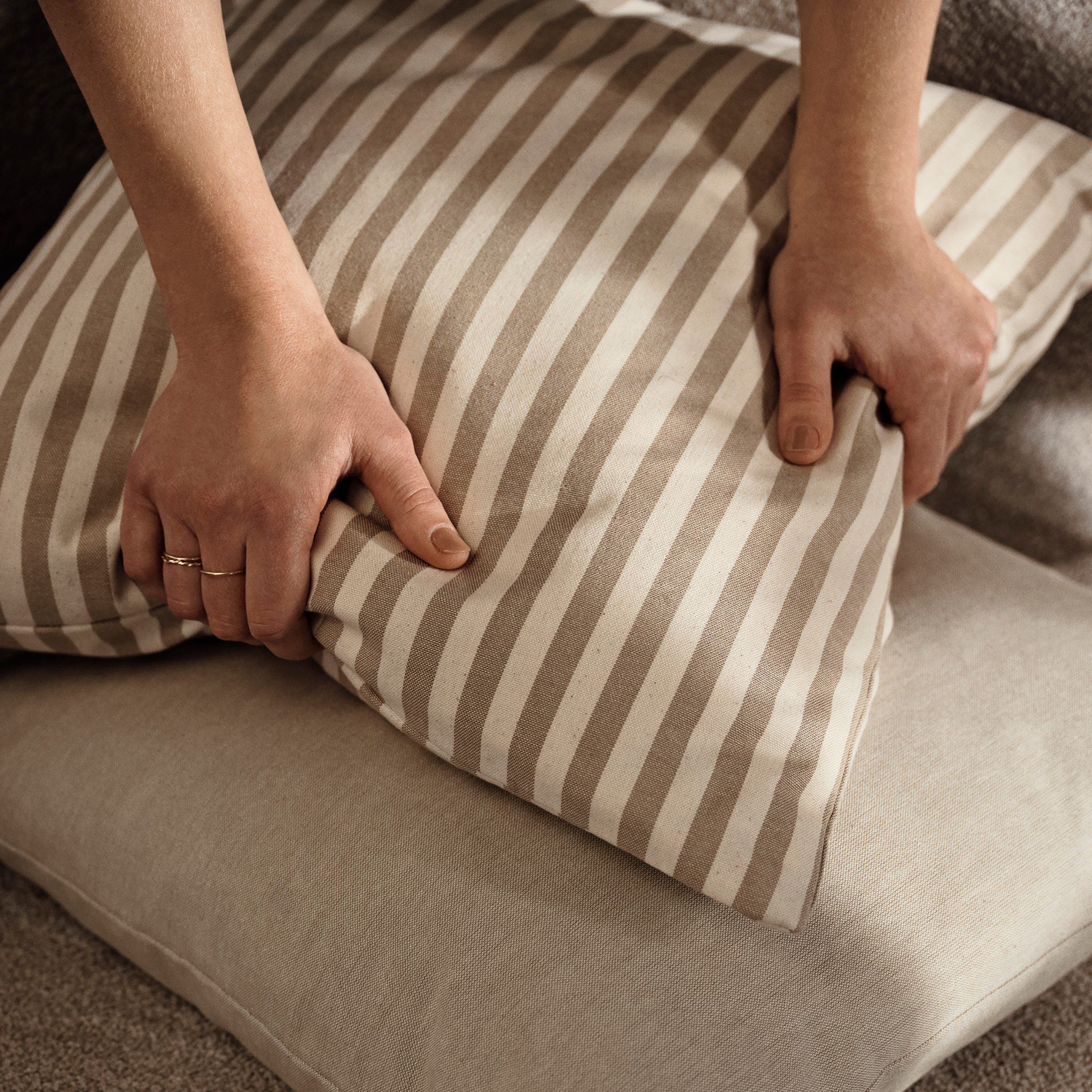 FERM LIVING Strand Outdoor Cushion - Sand/Off White Water-Resistant Pillow for Patio, Garden & Poolside Lounge Chairs - Durable All-Weather Decorative Throw Pillow