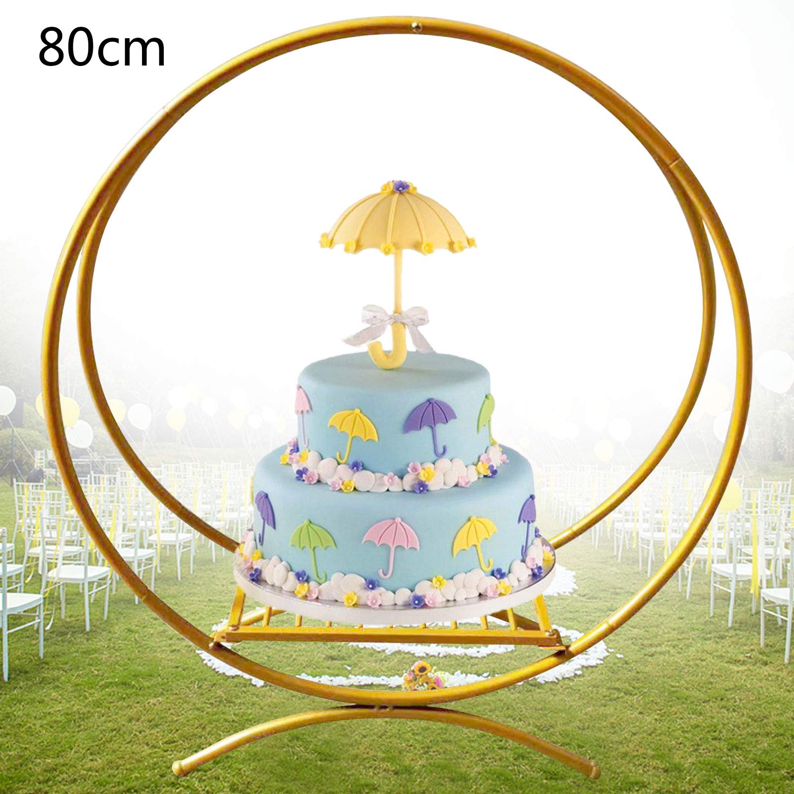 LOYALHEARTDY 31.5 Inch Double Ring Wedding Arch - Golden Metal Circle Backdrop for Wedding Decor, Cake Stand & Floral Hoop - Perfect for Outdoor Ceremonies, Photo Backdrops & Reception Decorations