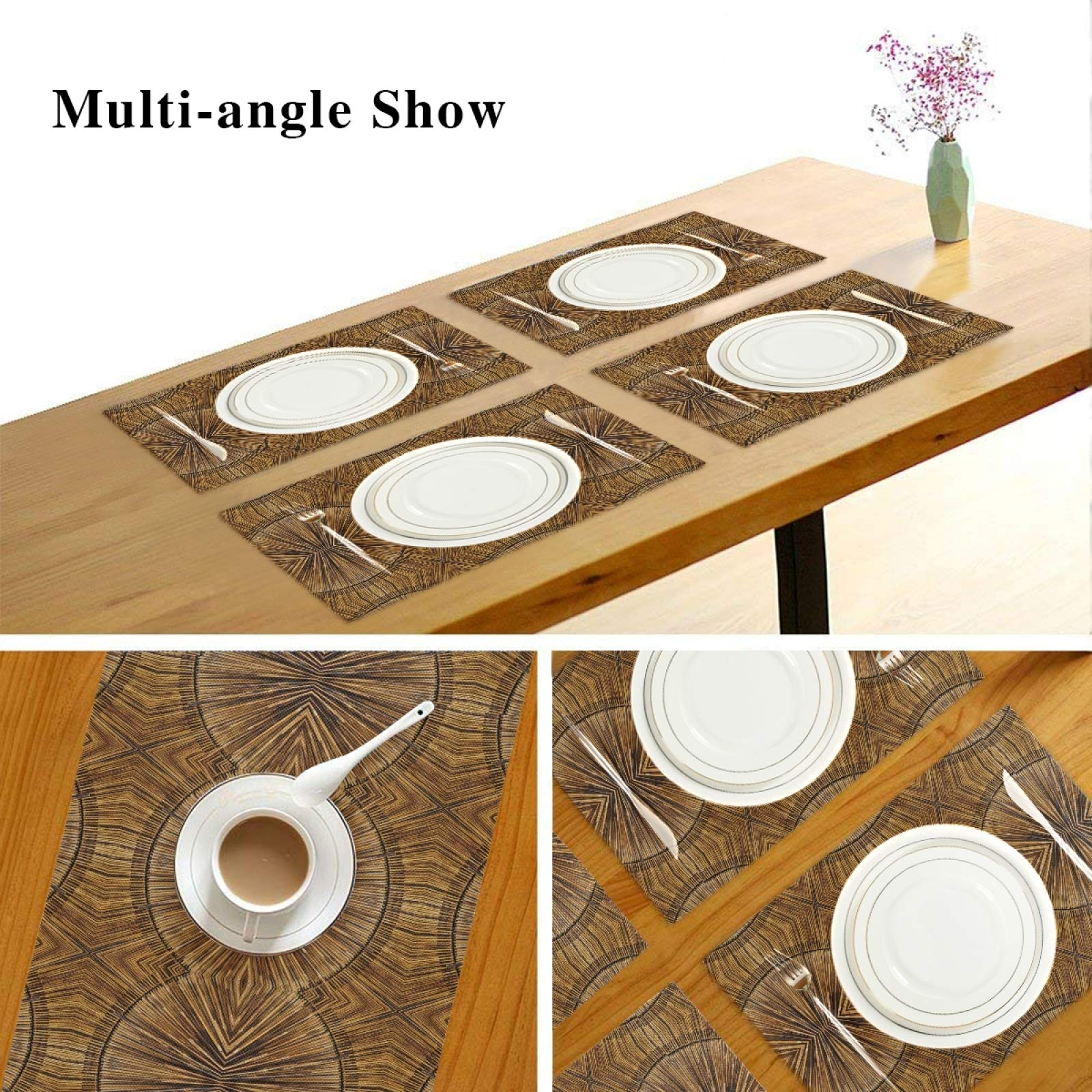 Abstract Wood Grain Table Mats Set of 6 - Non-Slip Washable Placemats 12