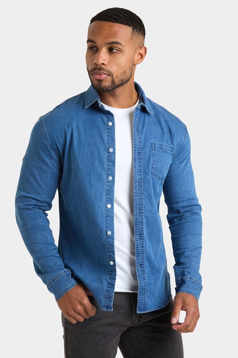 Stylish Mid Blue Denim Shirt for Men & Women - Casual & Comfortable Shirt for Everyday Wear, Outdoor Activities, and Work