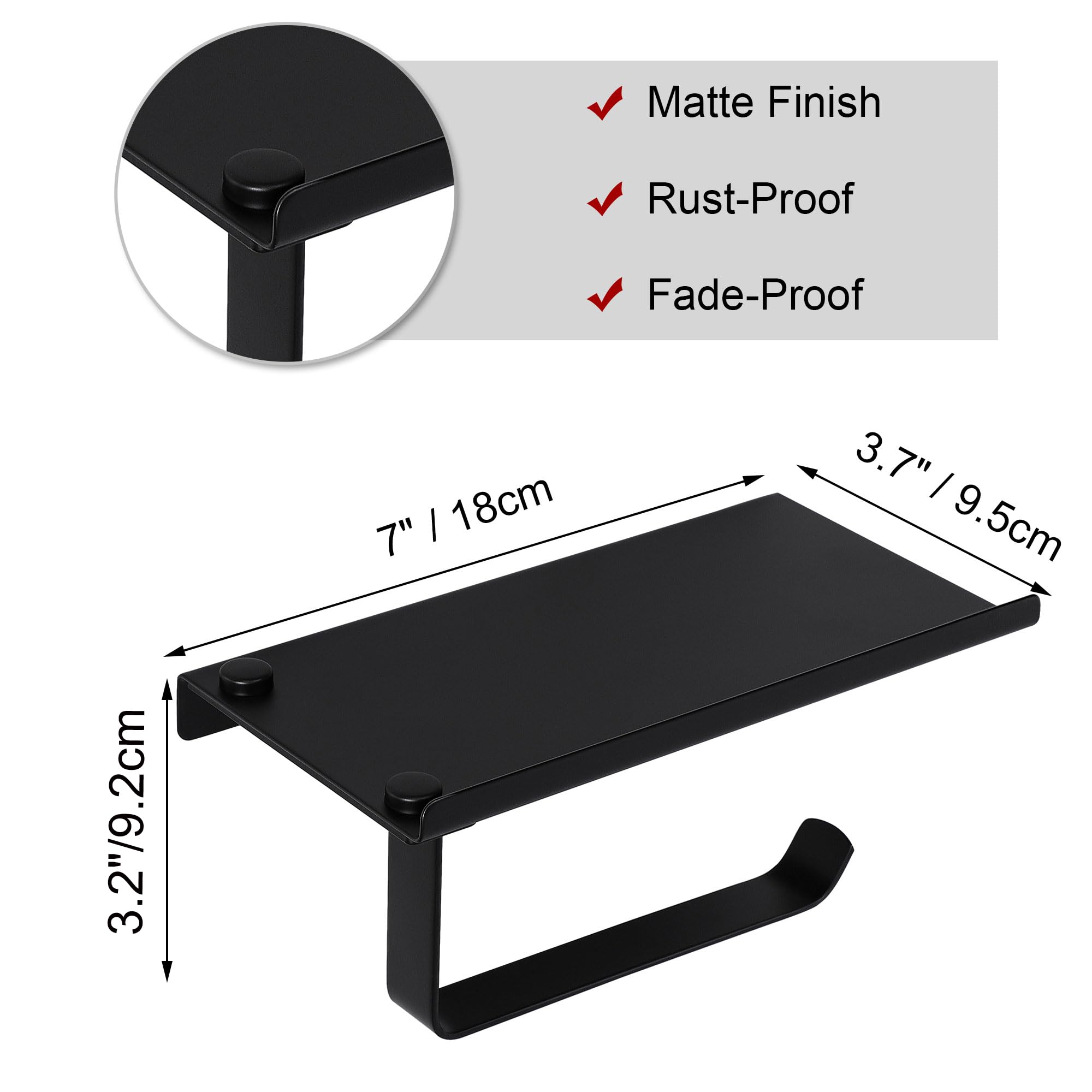 uxcell Black Toilet Paper Holder with Phone Shelf - Aluminum Alloy Wall Mounted Bathroom Tissue Dispenser - Matte Finish for Modern Home & Office Restroom Decor