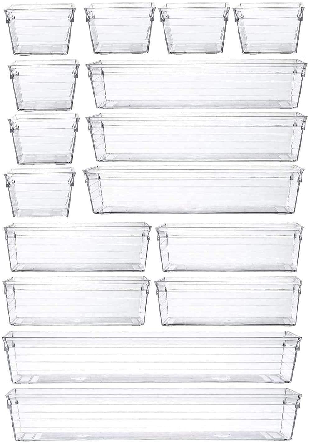 16-Piece Clear Plastic Drawer Organizer Set - Versatile Storage Bins for Kitchen, Office, Makeup & Bedroom | Space-Saving Trays for Drawers, Desks & Cabinets | Perfect for Home Organization & Decluttering