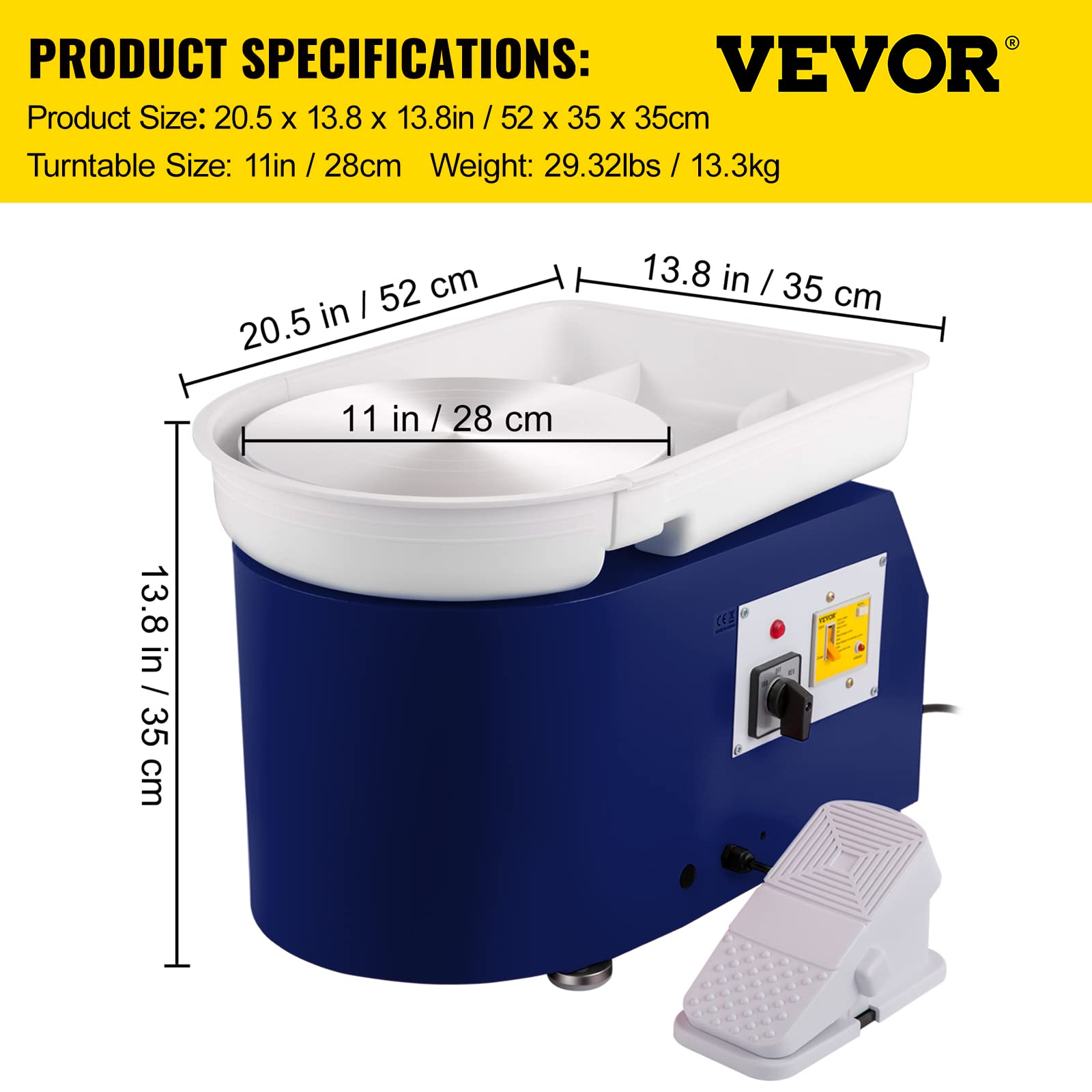 VEVOR 11 Inch Electric Pottery Wheel for Adults & Beginners - 350W Ceramic Forming Machine with Detachable Basin & Foot Pedal, 0-300 RPM Adjustable Speed - Perfect for DIY Clay Crafts, Pottery Making, Art Classes & Creative Gifts for Kids, Teens & Adults