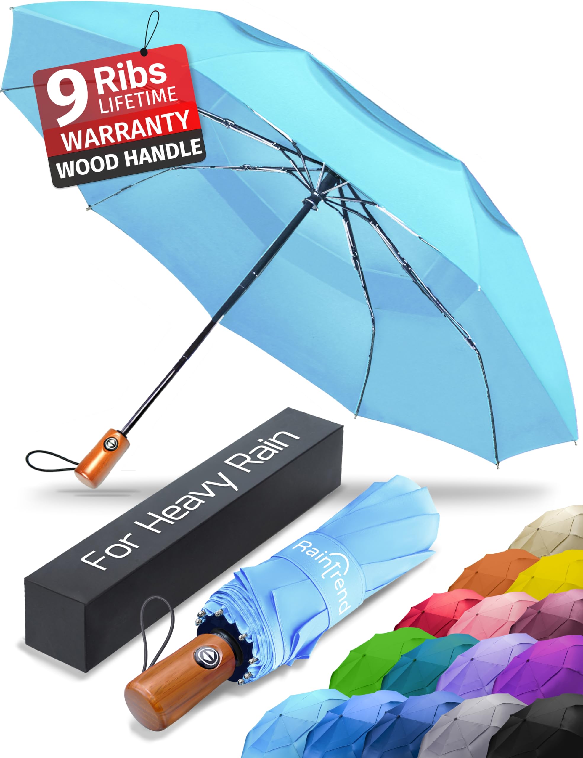 Windproof Automatic Open Travel Umbrella with 10% Larger Canopy - Compact Folding Portable Rain Umbrella for Men & Women - Perfect for Backpack, Purse, Commuting & Outdoor Activities