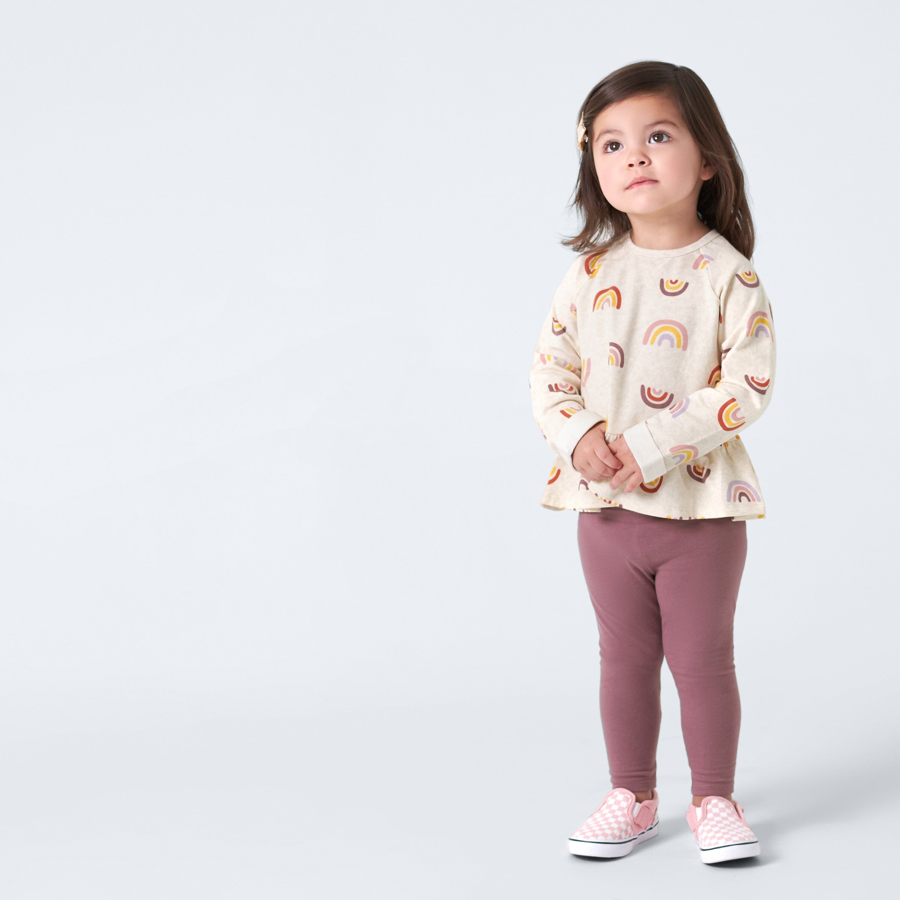 2-Piece Infant & Toddler Girls Burgundy Rainbow Peplum Top & Leggings Outfit Set - Perfect for Birthday Parties, Photo Shoots & Everyday Playtime