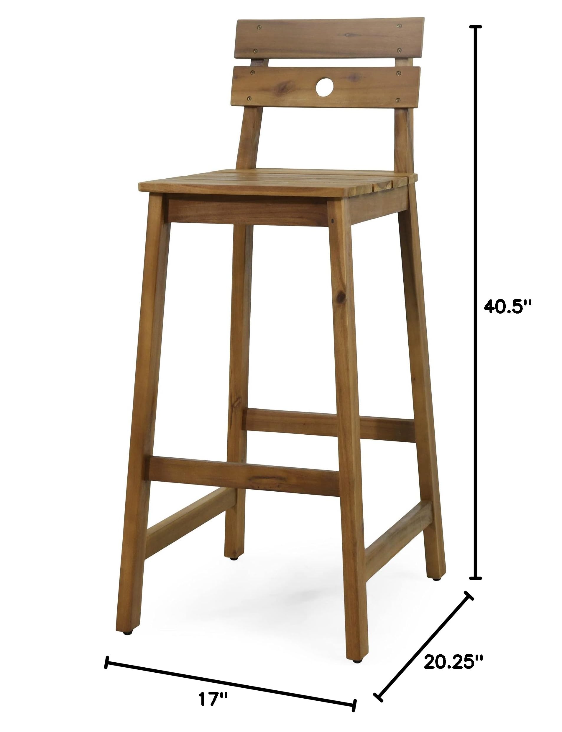 Christopher Knight Home Ashlyn 4-Piece Acacia Wood Barstools Set - Indoor/Outdoor Teak Finish - Perfect for Patio, Kitchen Island & Dining Bar