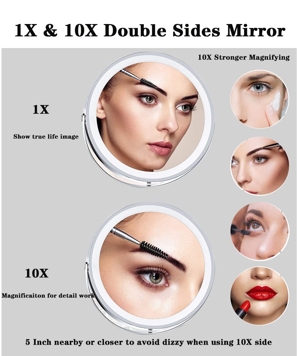 10X Magnifying Vanity Mirror with LED Lights - 7