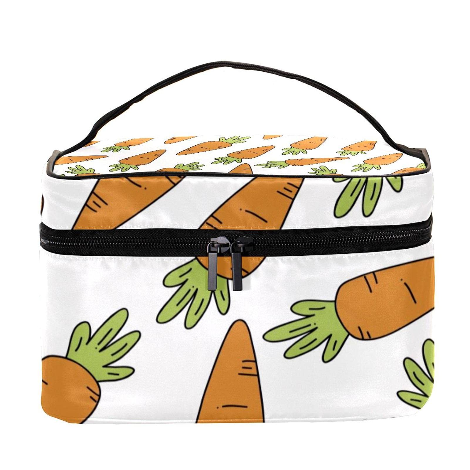 Cartoon Carrot Print Large Travel Makeup Bag - Waterproof Cosmetic Organizer with Zipper for Women & Girls - Perfect for Vacation, Gym, Work & Daily Essentials Storage