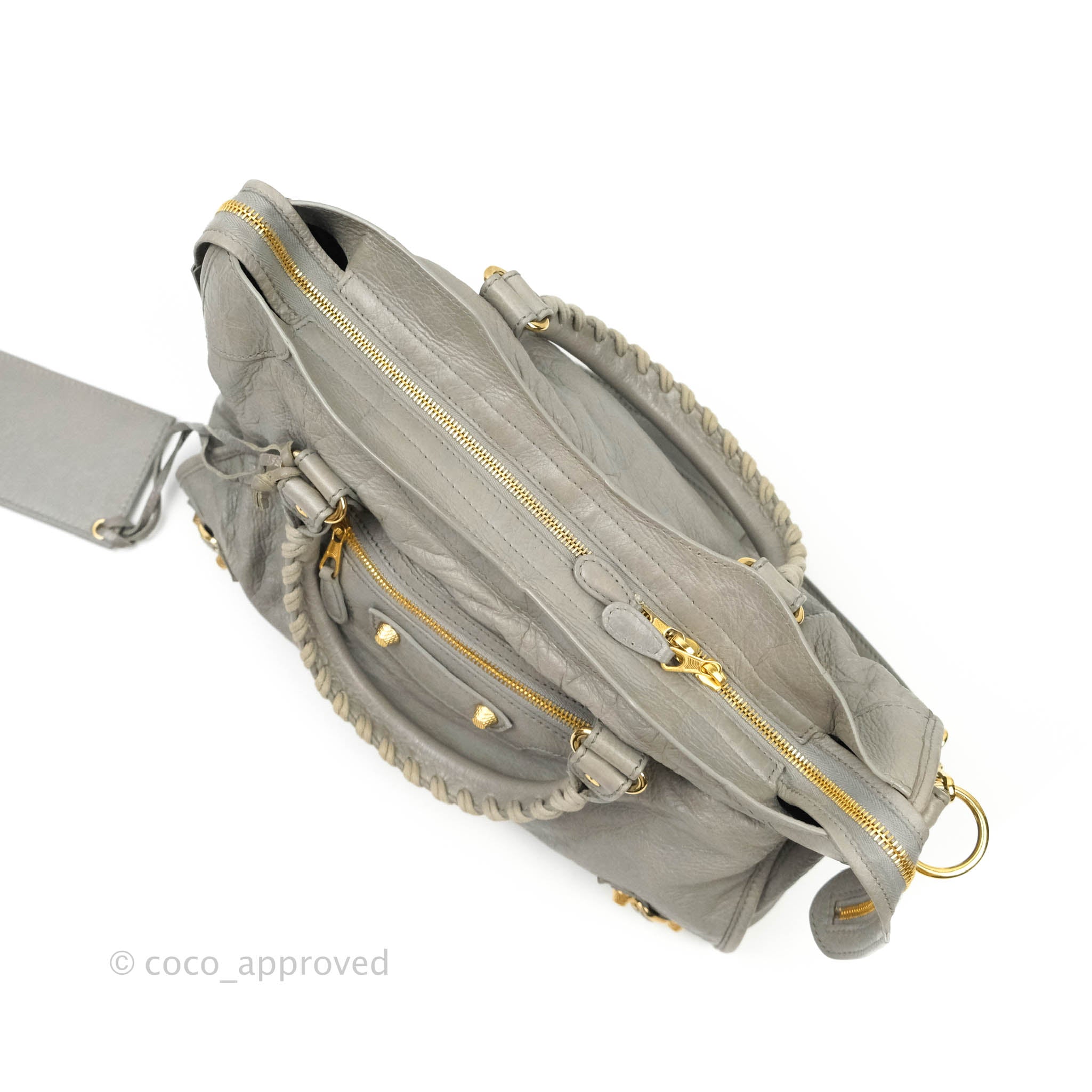 Balenciaga Classic City Bag in Grey Calfskin Leather with Gold Hardware - Perfect for Everyday Use, Work, and Travel