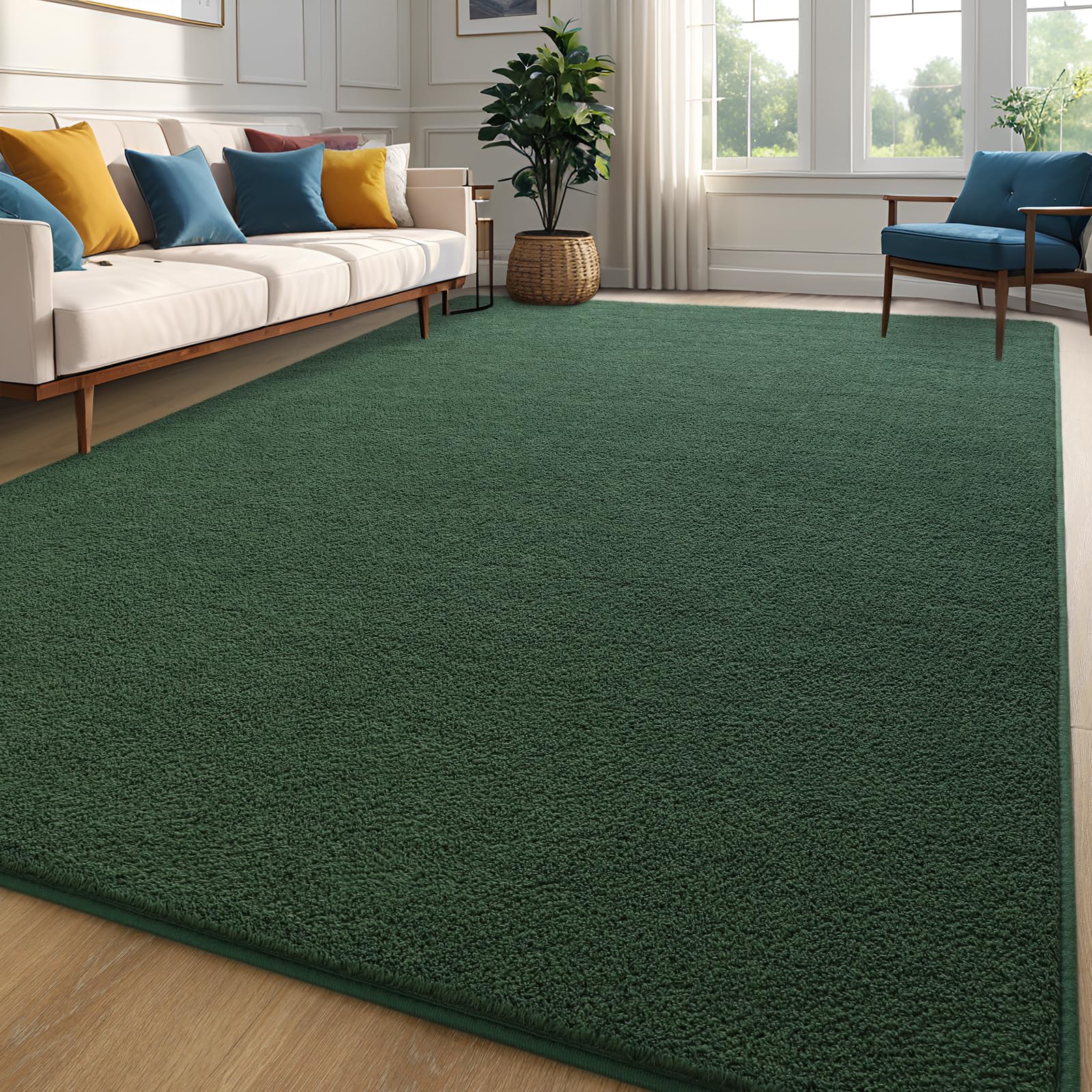 4x6 Feet Deep Green Memory Foam Area Rug - Soft Washable Shag Carpet for Bedroom, Living Room, Kids Room & Dorm Decor | Cozy Floor Mat for Home, Nursery & Bedside (Modern Indoor Rug)