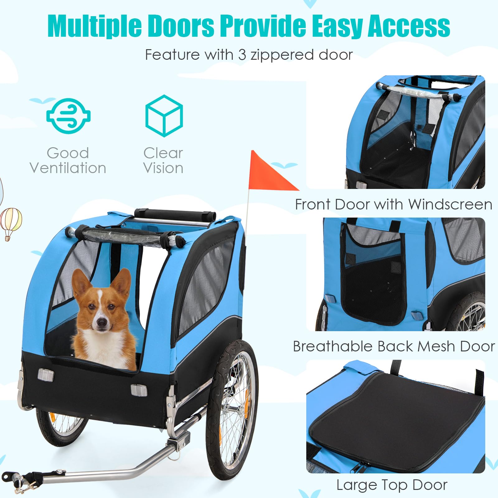 PETSITE Dog Bike Trailer - Foldable Pet Carrier for Small & Medium Dogs with 3 Breathable Mesh Windows, Safety Flag & Quick Release Wheels | Perfect for Cycling, Jogging & Outdoor Adventures