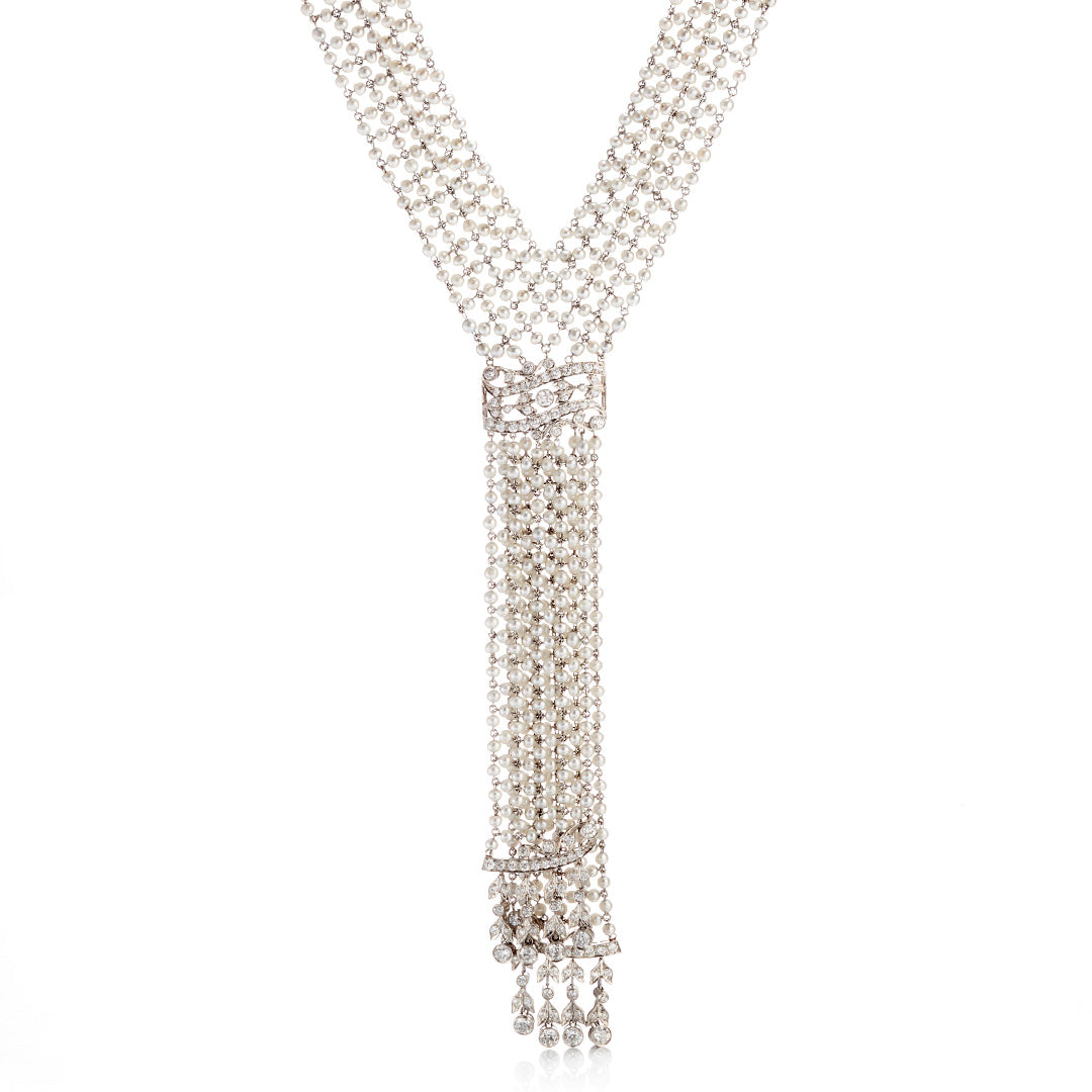 Exquisite Edwardian Diamond & Pearl Négligée Necklace - Vintage Antique Jewelry for Women - Perfect for Weddings, Anniversaries & Special Occasions