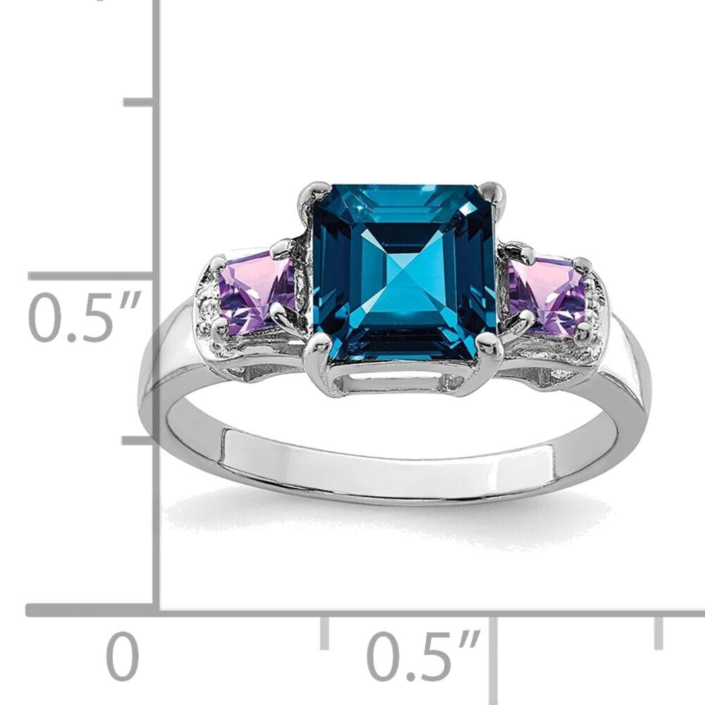 Bonyak Sterling Silver Rhodium London Blue Topaz Amethyst Diamond Ring - Size 10 | Elegant Women's Jewelry for Weddings, Anniversaries & Special Occasions