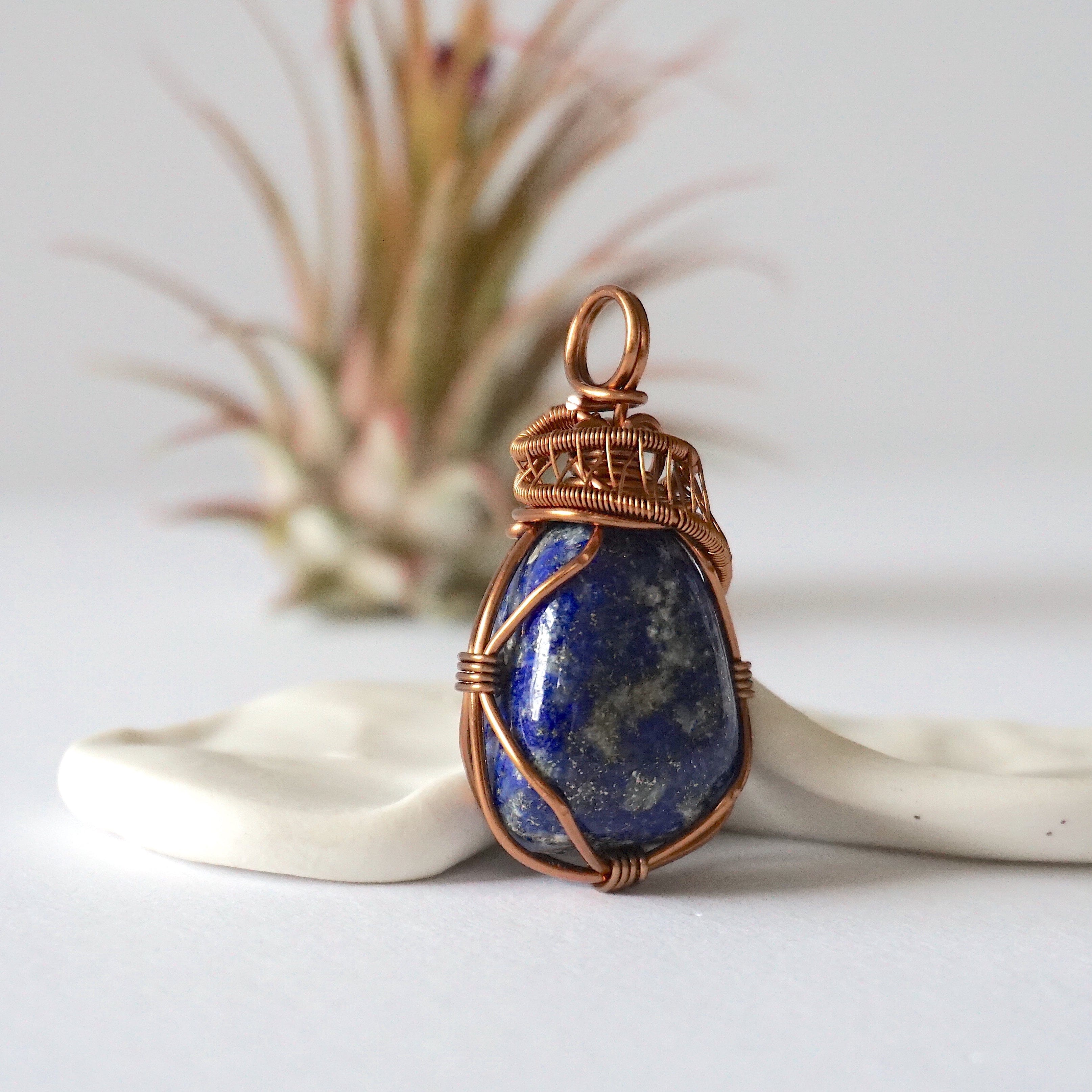 Lapis Lazuli Crystal Necklace - Handmade Antique Bronze Wire Wrapped Pendant for Women | Spiritual Healing Jewelry, Meditation Accessory & Boho Fashion Statement