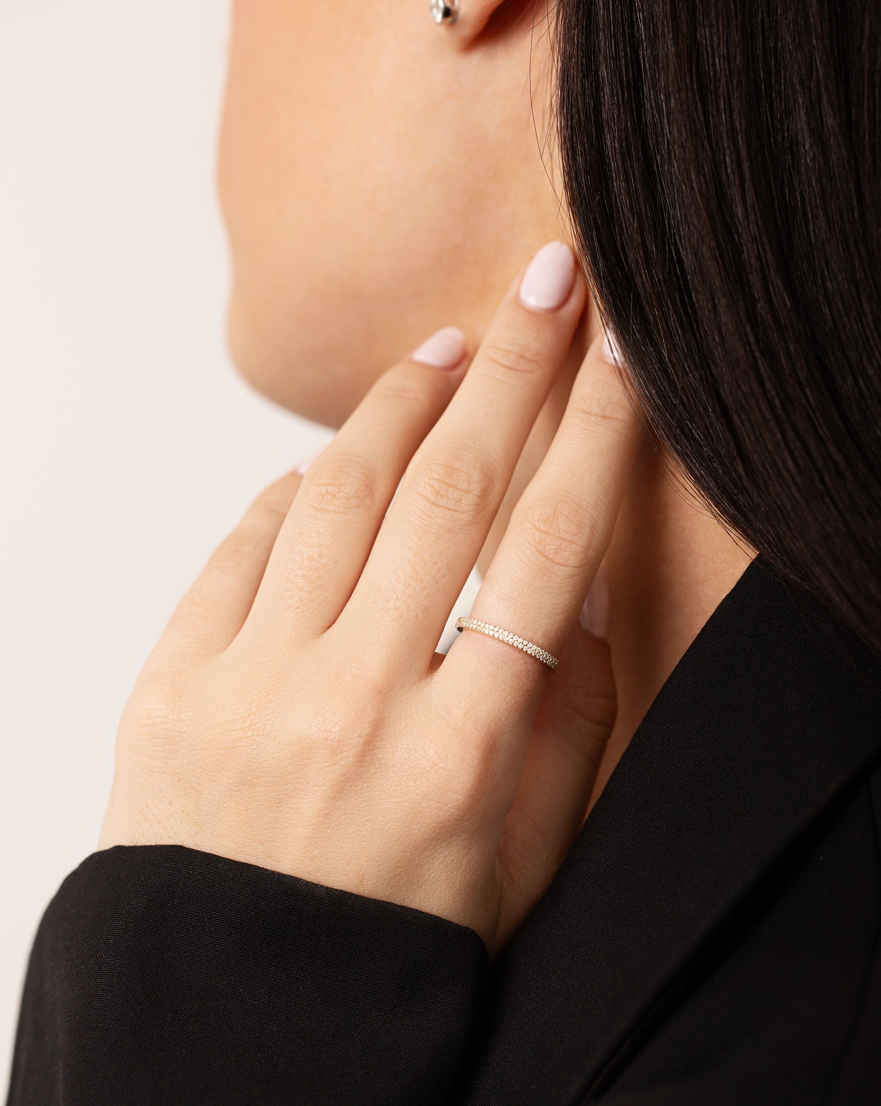 Double Row Stackable Pavé Ring - Elegant Layered Wedding Band for Women | Perfect for Stacking, Anniversaries & Everyday Wear