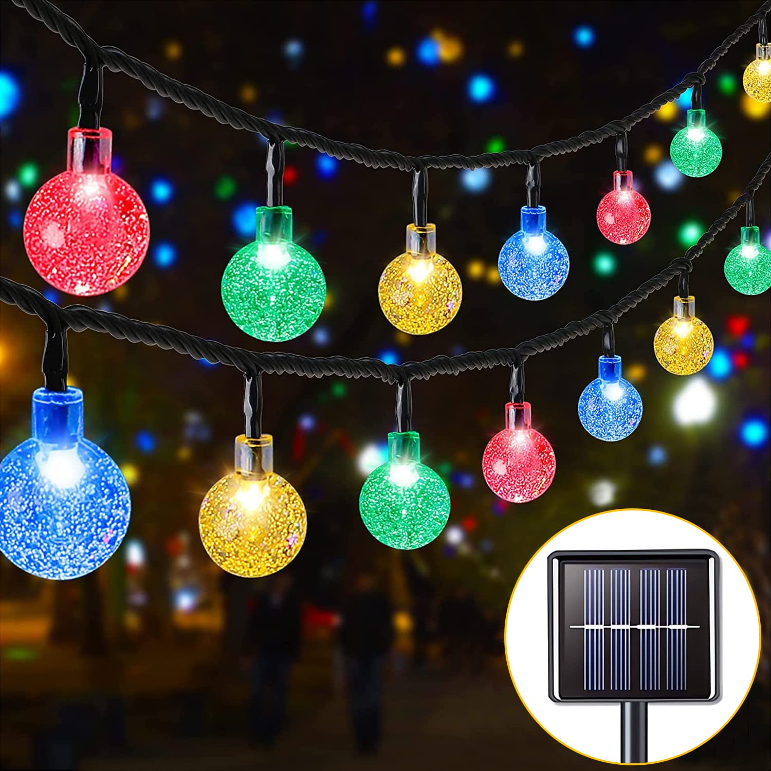 36ft 60 LED Solar String Lights Outdoor - Waterproof Crystal Globe Lights with 8 Lighting Modes | Solar Powered Garden Lights for Patio, Yard, Wedding, Party & Holiday Decor (Multicolor) - Perfect for Backyard, Christmas, Halloween and Outdoor Events