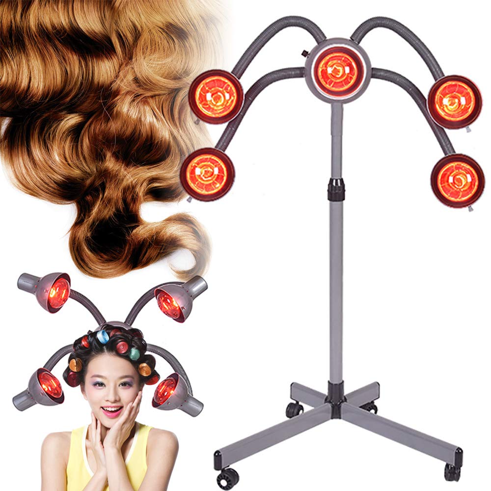 5-Head Infrared Heat Lamp Hair Dryer with Wheels - Professional Salon Hair Color Processing & Styling Tool for Home & Salon Use