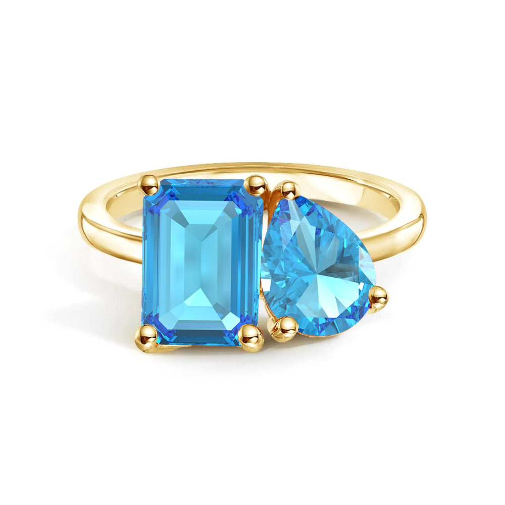 Personalized Toi et Moi Blue Topaz Birthstone Ring for Women - Custom Anniversary Jewelry Gift for Her - Perfect for Valentine's Day, Engagement & Romantic Occasions