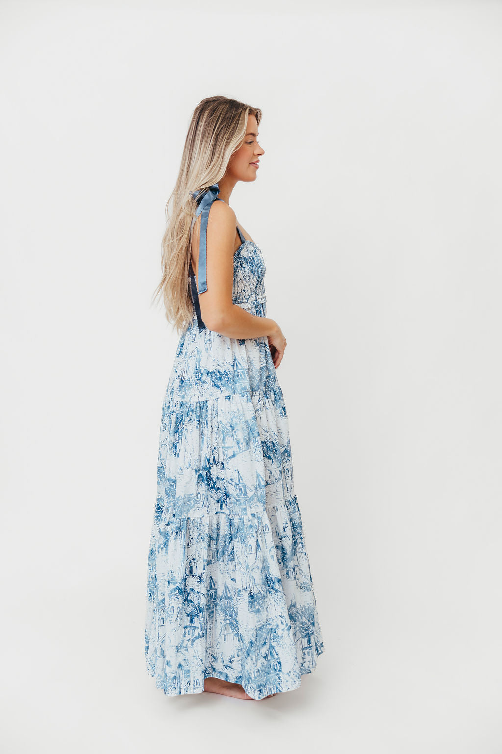 Crawford Sleeveless Tie Shoulder Maxi Dress in Porcelain - Elegant Summer Beach Wedding Guest Dress for Women