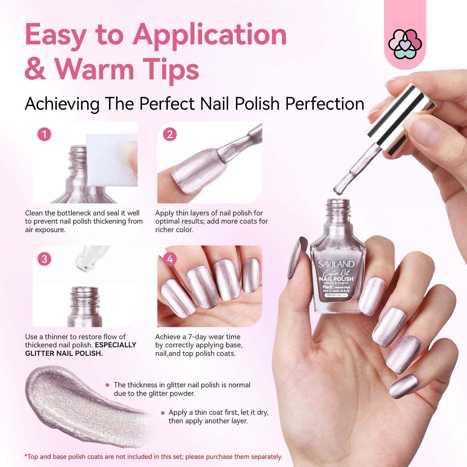 SAVILAND Metallic Rose Gold Nail Polish - 0.34 oz Quick Dry Chrome Nail Lacquer with Castor Oil, Chip Resistant & Easy Removal | DIY Nail Art for Toes & Fingers | Perfect for Home Manicures, Parties & Special Occasions