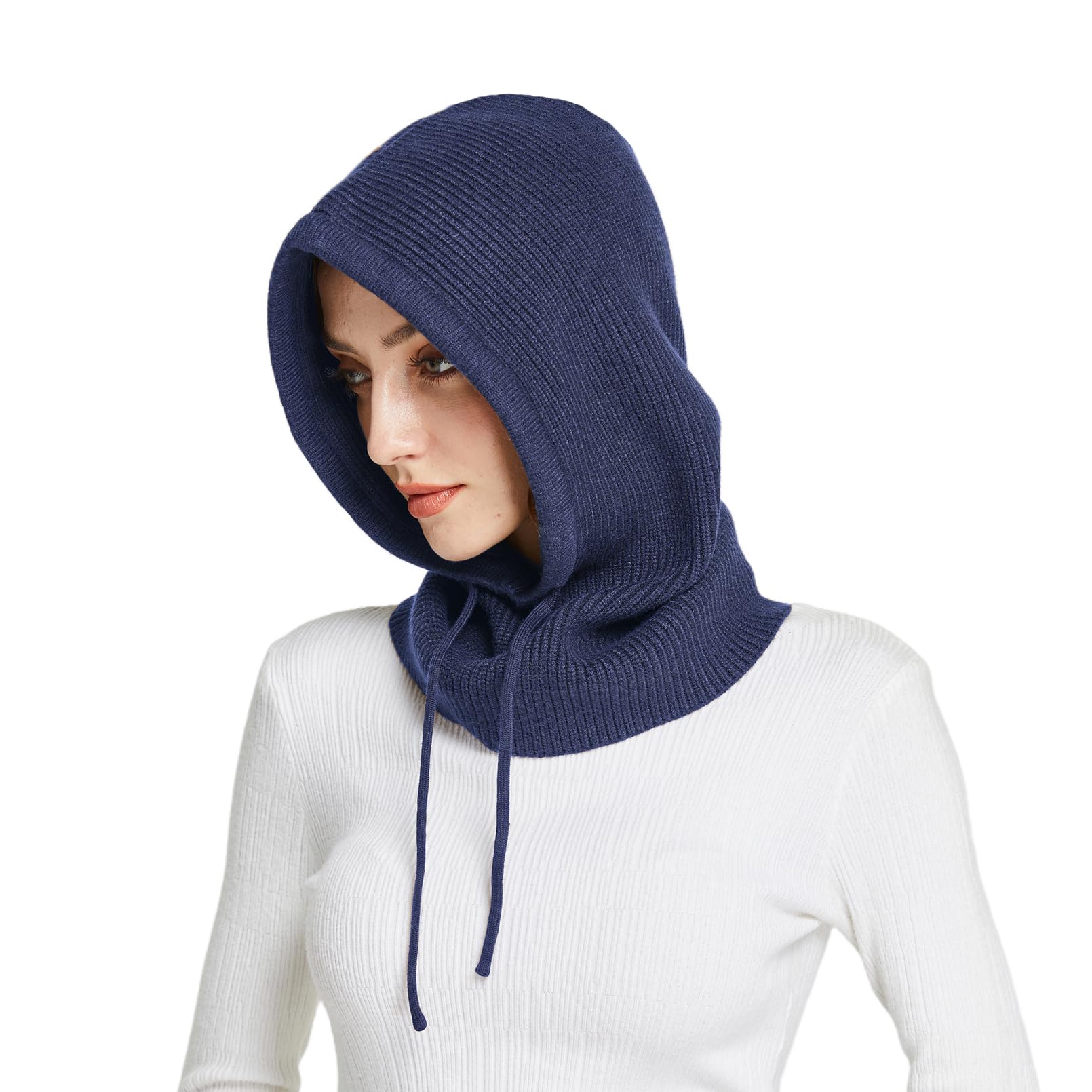 Facecozy Winter Hats for Women & Men - Wool Blend Hooded Scarf, Balaclava Knit Skull Cap Beanie & Neck Gaiter - Warm Cold Weather Accessories for Skiing, Snowboarding & Outdoor Activities
