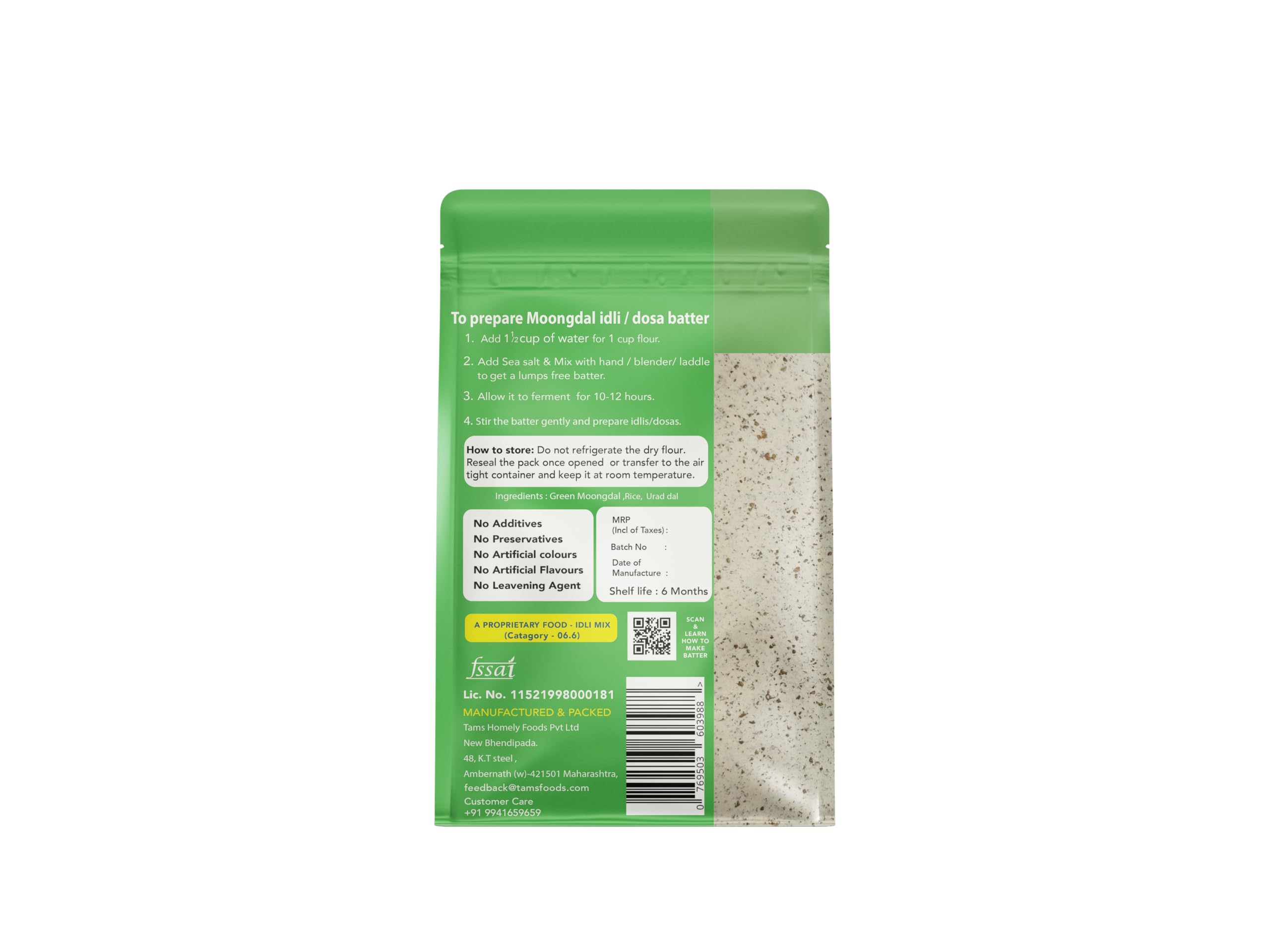 Organic Tams Green Moong Dal Idli & Dosa Flour 1kg - Makes 2.5kg Batter (60 Idlis) | India's First Naturally Fermenting Flour | 6-Month Shelf Life | No Additives, Chemicals or Yeast | Easy Homemade Batter in 10-12 Hours | Perfect for Soft, Healthy South Indian Breakfast | Vegan & Gluten-Free | Ideal for Idli, Dosa, Uttapam and More