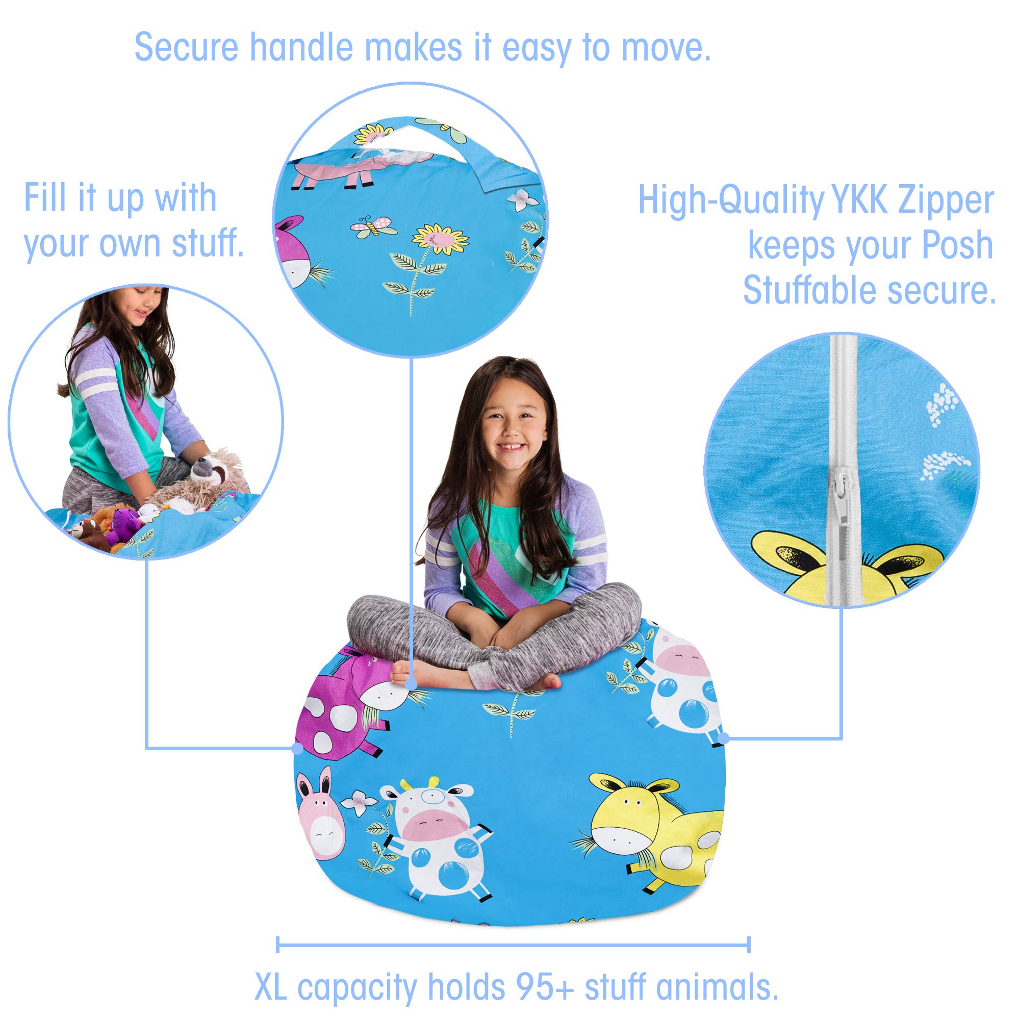 Posh Kids Stuffed Animal Storage Bean Bag Chair Cover - Large 38