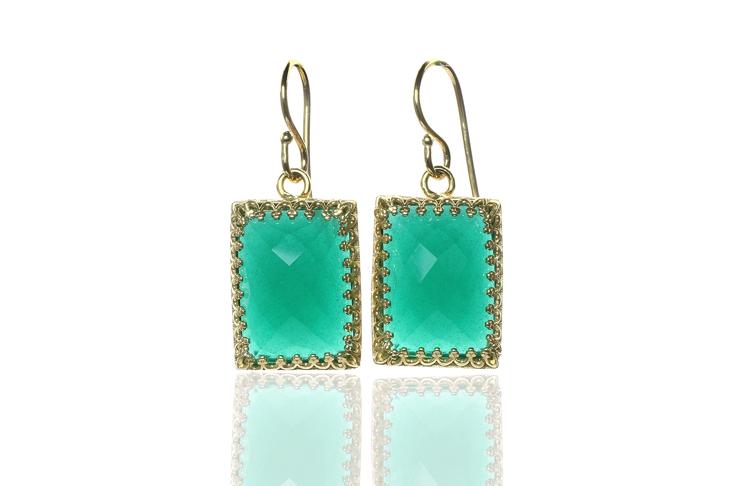 Onyx Dangle Earrings for Women - Green Gemstone Bridal Jewelry for Weddings & Parties