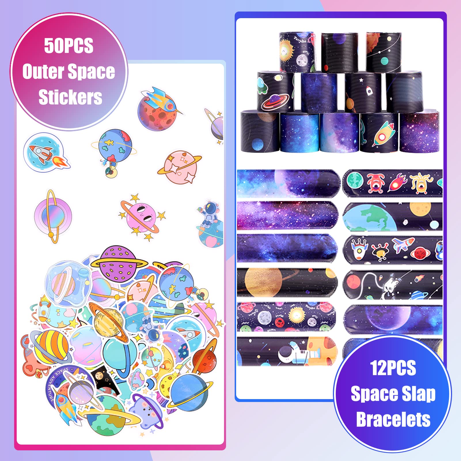 Pllieay 110pcs Outer Space Party Supplies for Kids - Bouncy Balls, Sticky Hands & Slap Bracelets - Space Themed Birthday & Christmas Gifts, Goodie Bag Fillers, Pinata Stuffers & Classroom Prizes - Perfect for Space Parties, School Rewards & Holiday Celebrations
