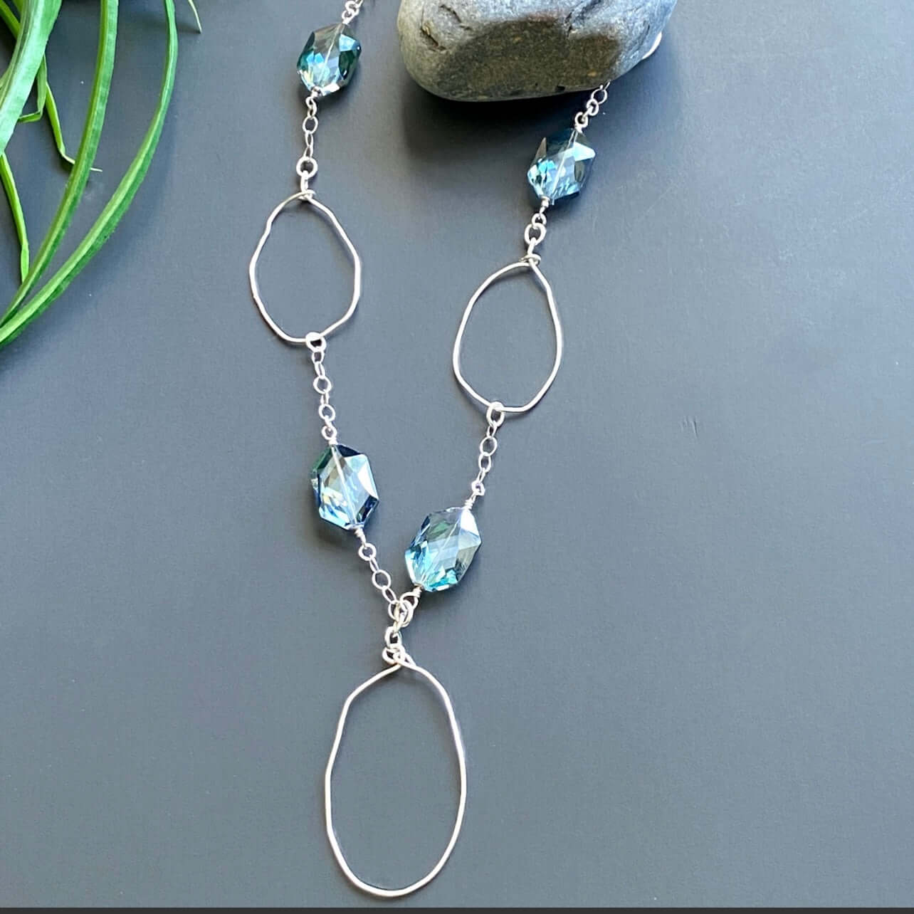 Handmade Blue Crystal Long Drop Necklace - Elegant USA Crafted Jewelry for Women, Perfect for Weddings, Parties & Special Occasions