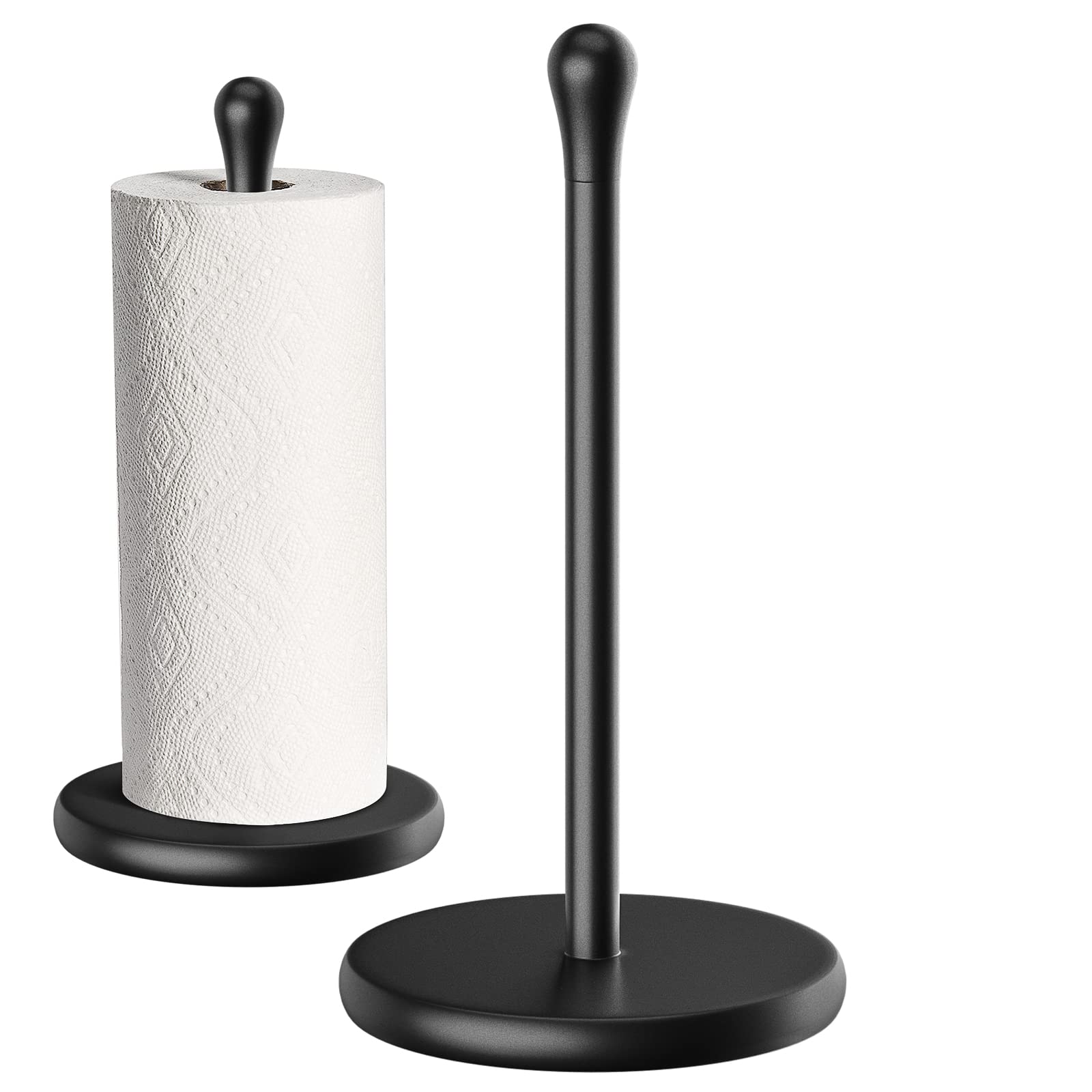 **Sturdy Black Paper Towel Holder for Kitchen & Bathroom - Free Standing Countertop Roll Dispenser with Weighted Base for Easy Tear, Perfect for Cooking, Cleaning & Organizing**