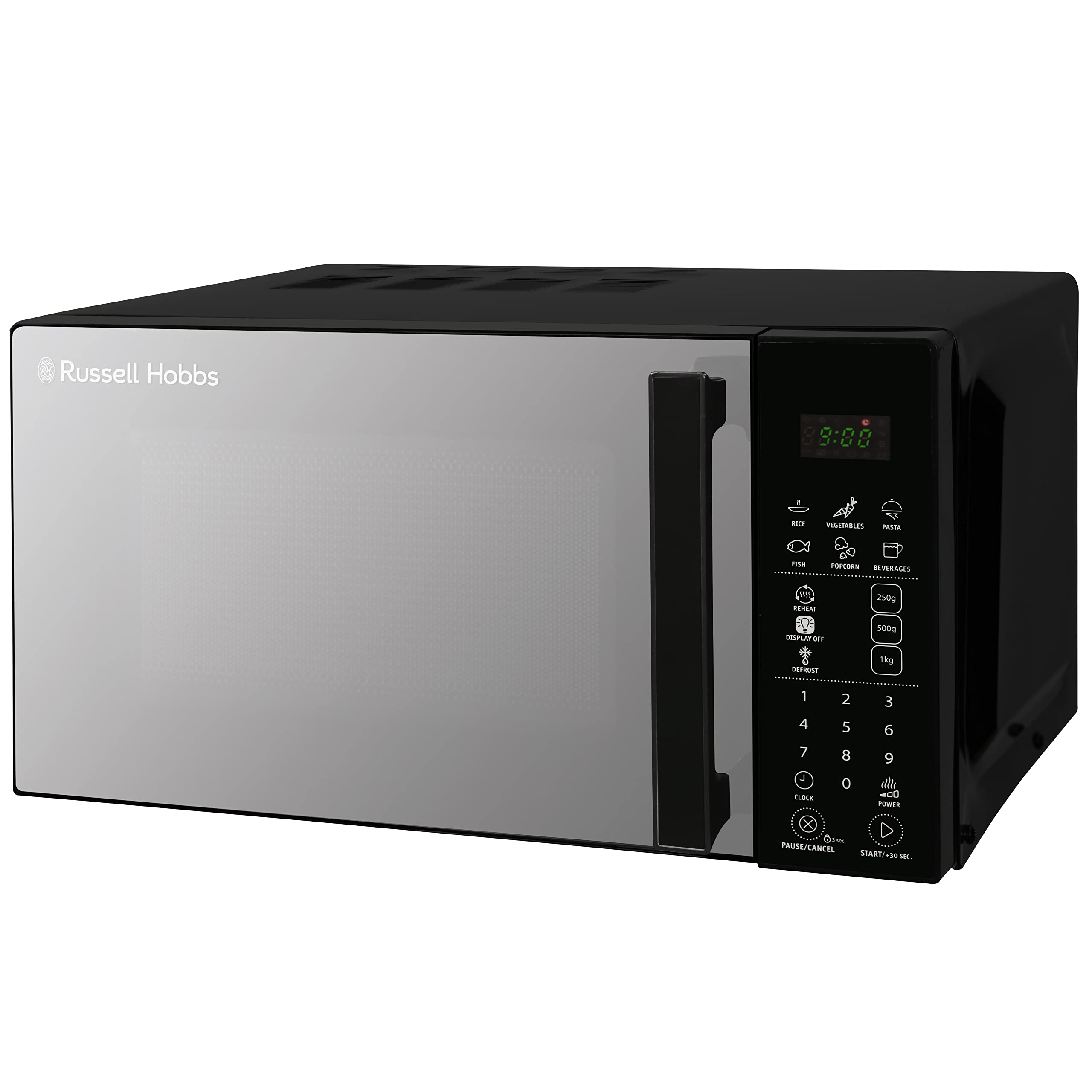 Russell Hobbs RHMT2004B 20L 800W Black Touch Control Digital Microwave Oven - 10 Power Levels, 6 Auto Cook Menus, Defrost Function, Clock & Timer - Perfect for Small Kitchens, Dorms & Offices