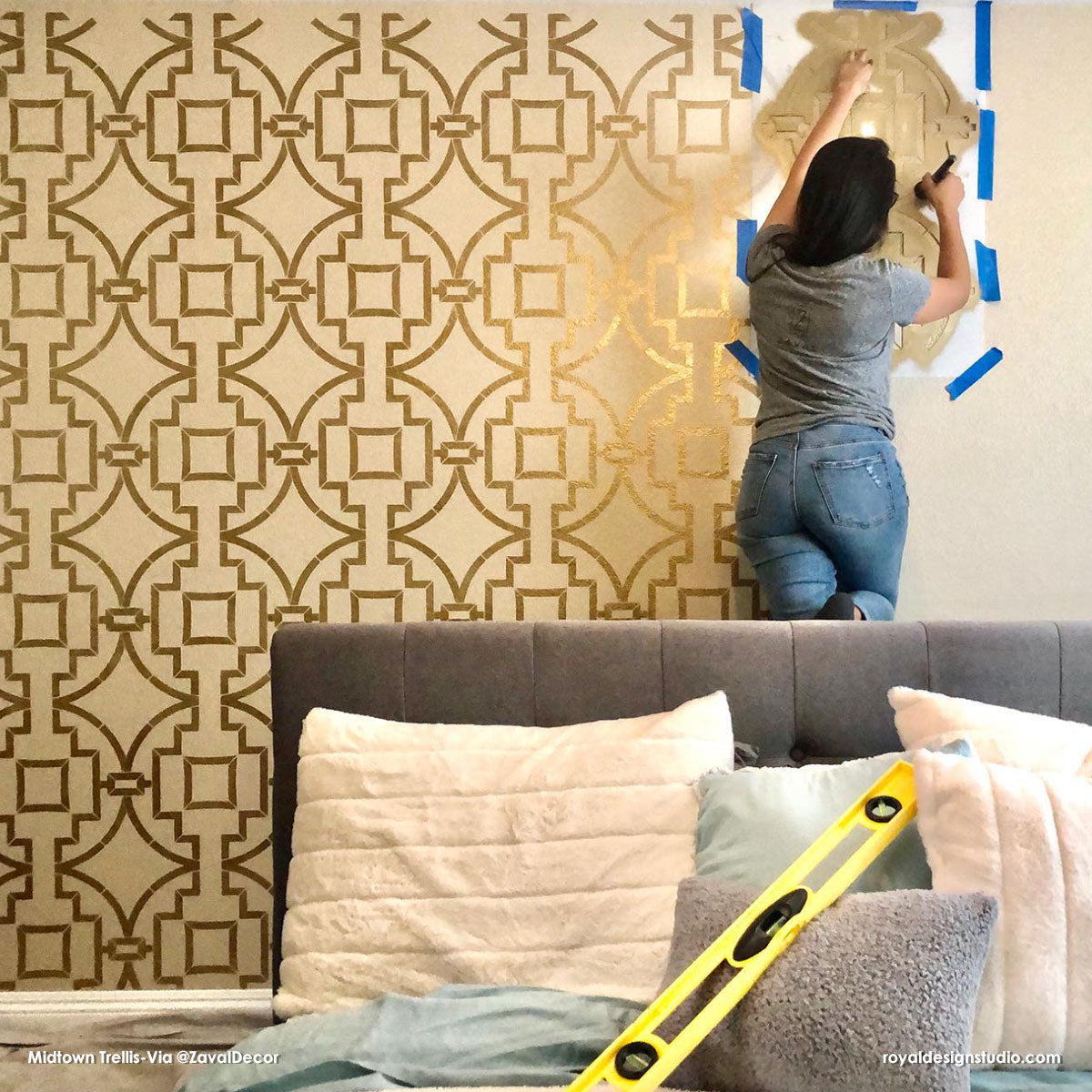 Midtown Trellis Wall Stencil - DIY Home Decor, Wall Painting Template for Indoor & Outdoor Use - Perfect for Living Room, Bedroom, and Garden Accent Walls