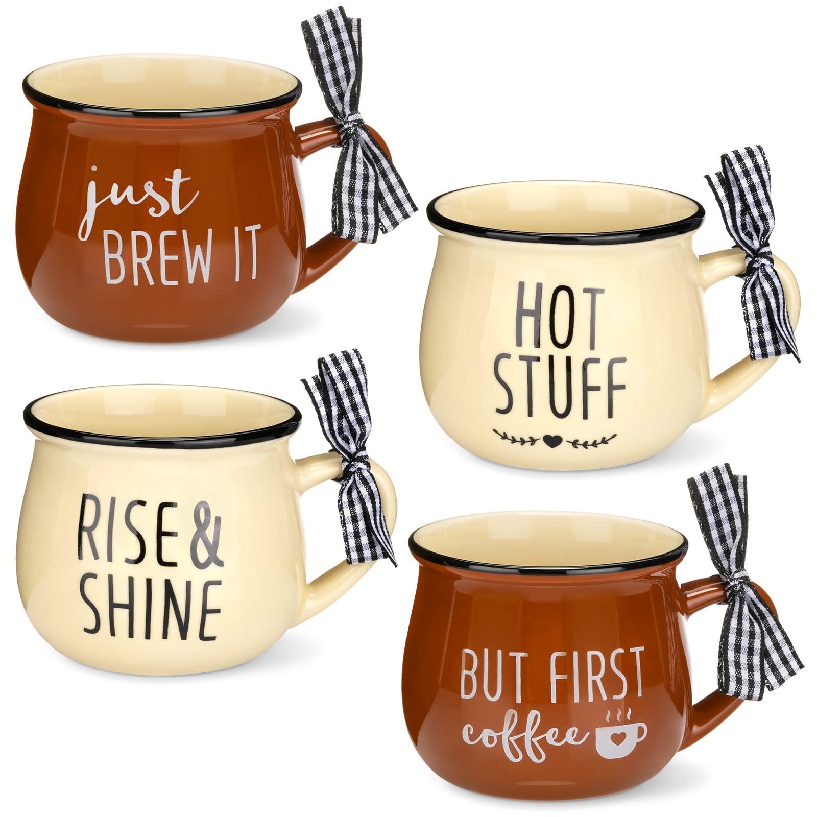 Patelai 4-Piece Farmhouse Coffee Cups Set - 5 oz Mini Espresso Mugs with Handle for Coffee, Tea & Hot Chocolate | Christmas Holiday Party Gift & Coffee Bar Decor | Perfect for Home, Office & Cafe Use