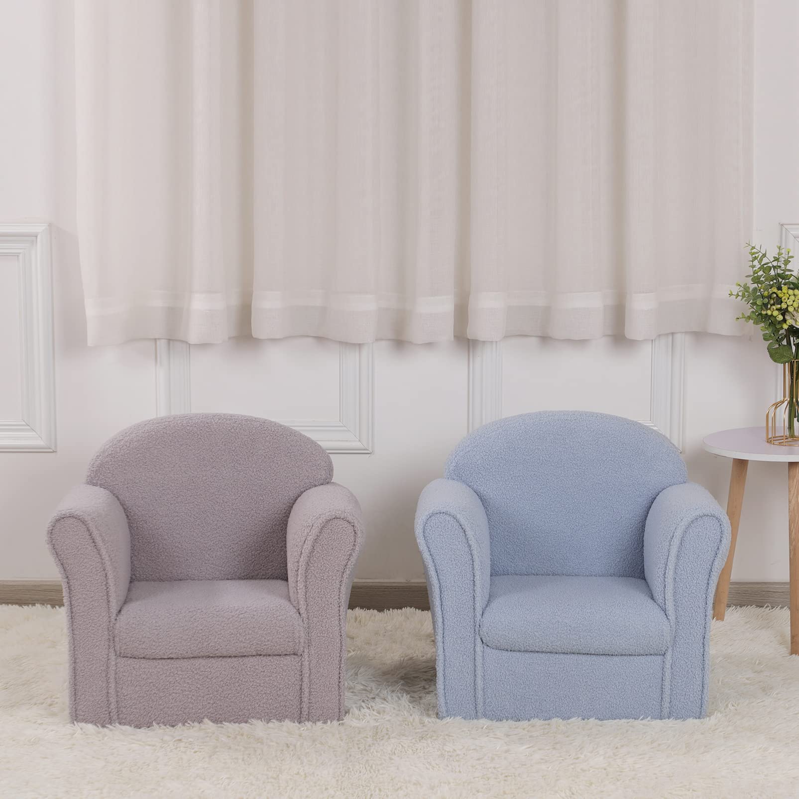 AFBKSS&BB Kids Sofa Chair - Sturdy Wooden Toddler Armchair with Armrests, Lightweight Preschool Furniture, Soft Teddy Velvet Couch for Boys & Girls (Grey) - Perfect for Playroom, Nursery, or Children's Bedroom