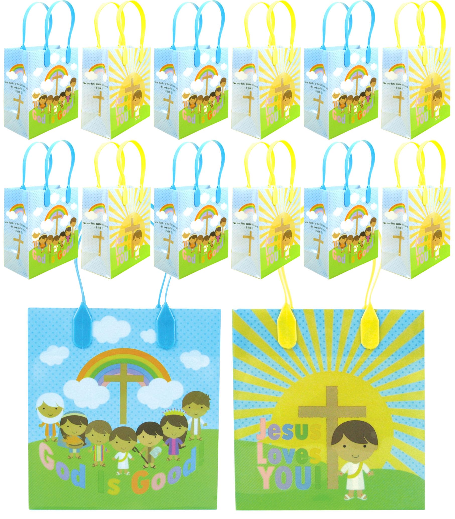 Tiny Mills Loves You Religious Gift Bags with Handles - 12 Pack Themed Party Favors for Church Events, Sunday School, Baptism & Christian Celebrations