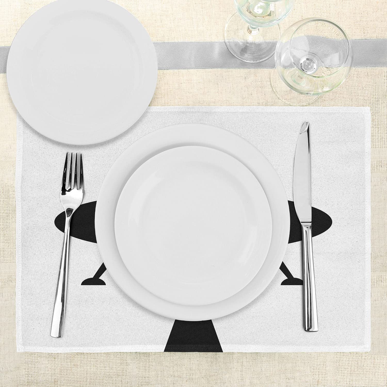 Ambesonne Alien UFO Place Mats Set of 4 - Sci-Fi Galaxy Space Theme Washable Fabric Dining Table Mats - Standard Size Charcoal Grey & White - Perfect for Space-Themed Parties, Sci-Fi Dinners & Modern Home Decor